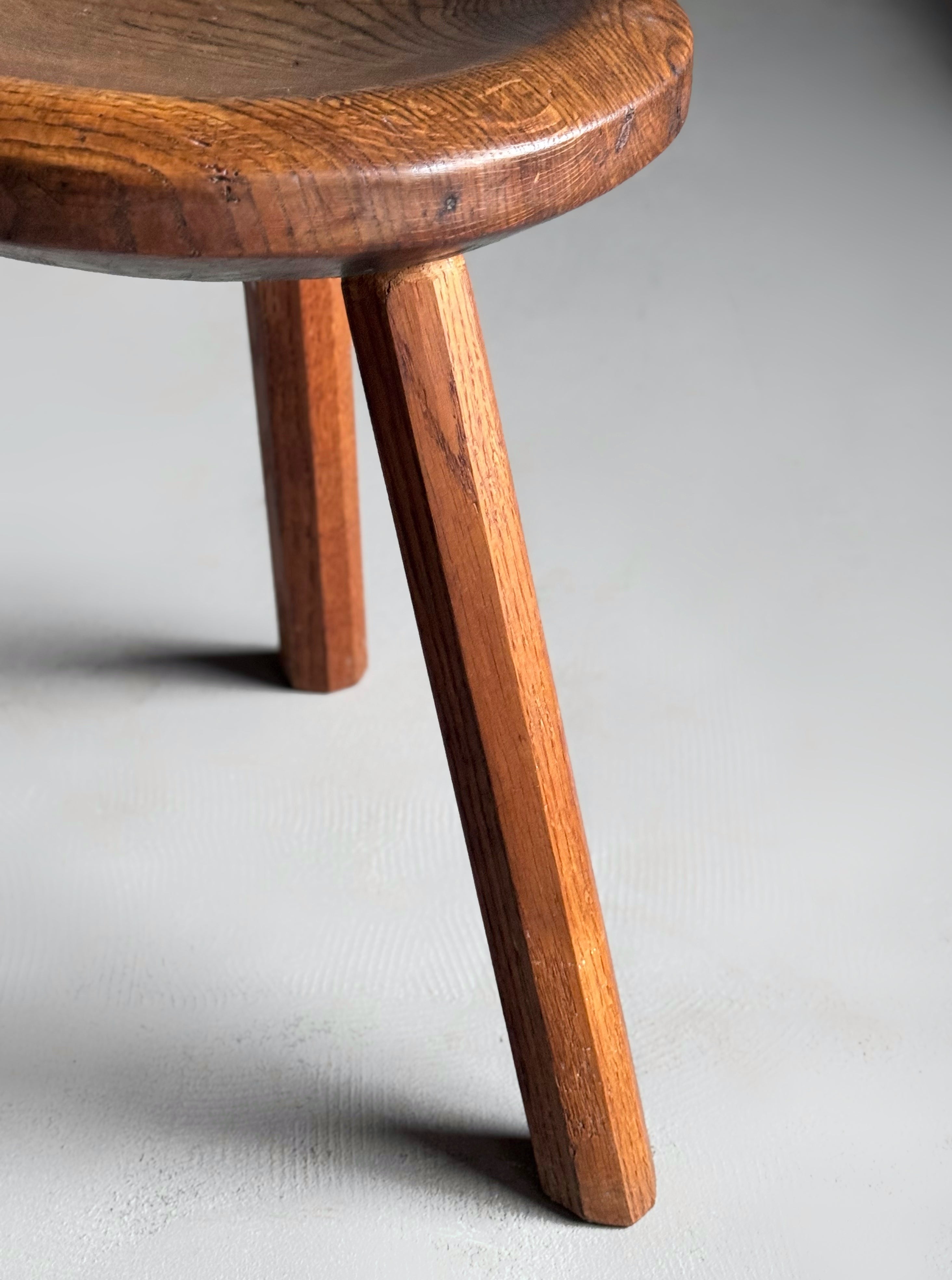 Danish Brutalist Wooden Tripod Stool