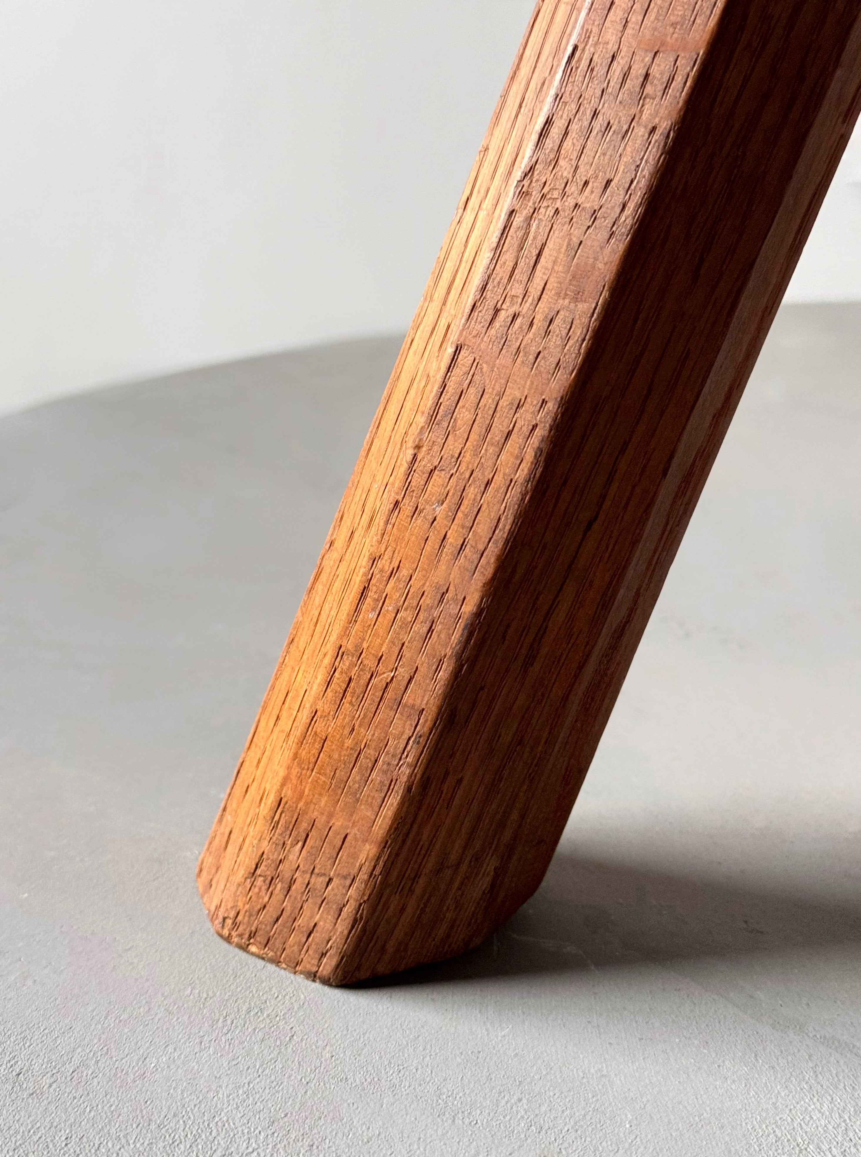 Danish Brutalist Wooden Tripod Stool