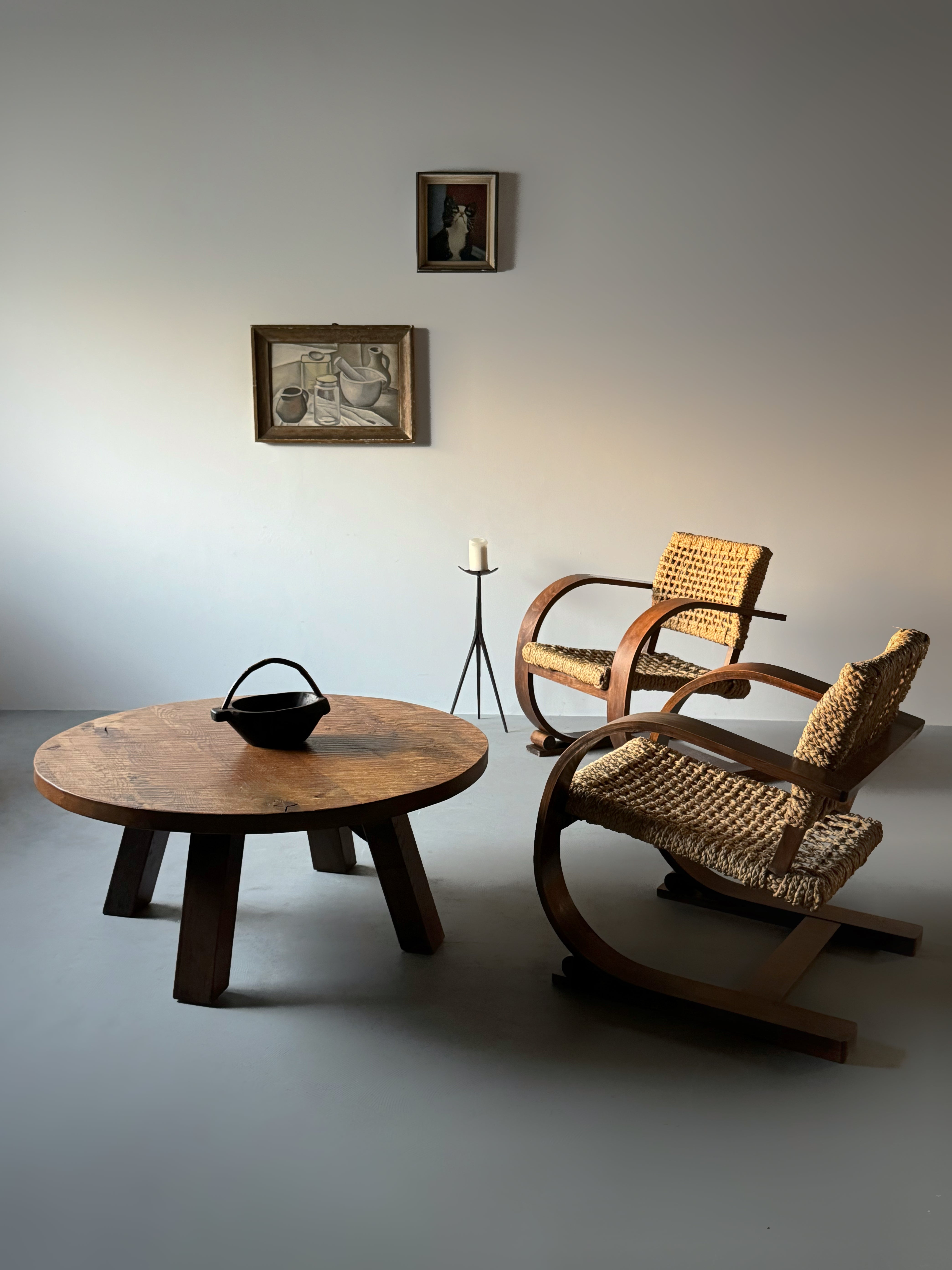 Round Brutalist Coffee Table 1950s