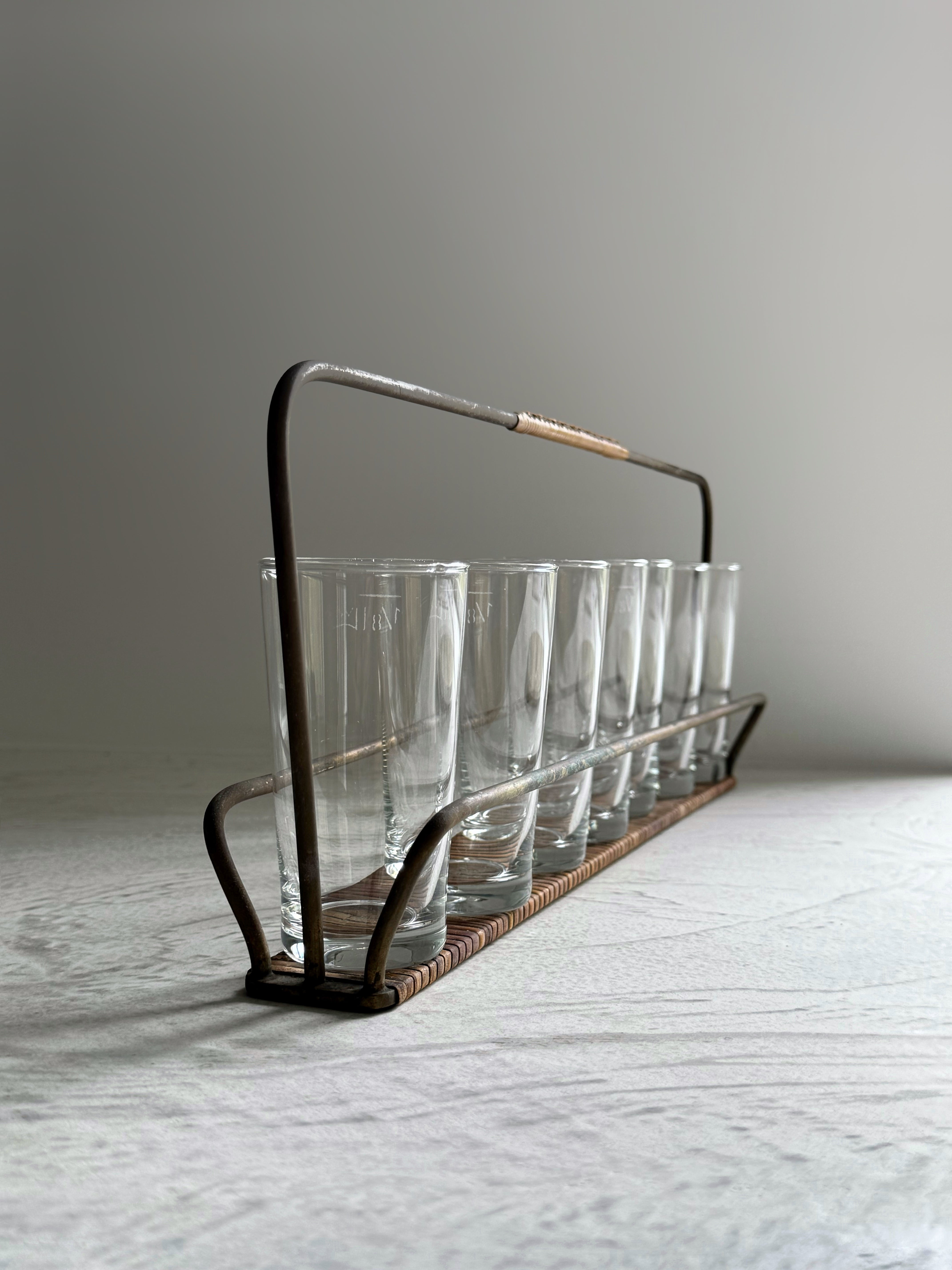 Drinking Glasses in Carrying Rack by Carl Auböck