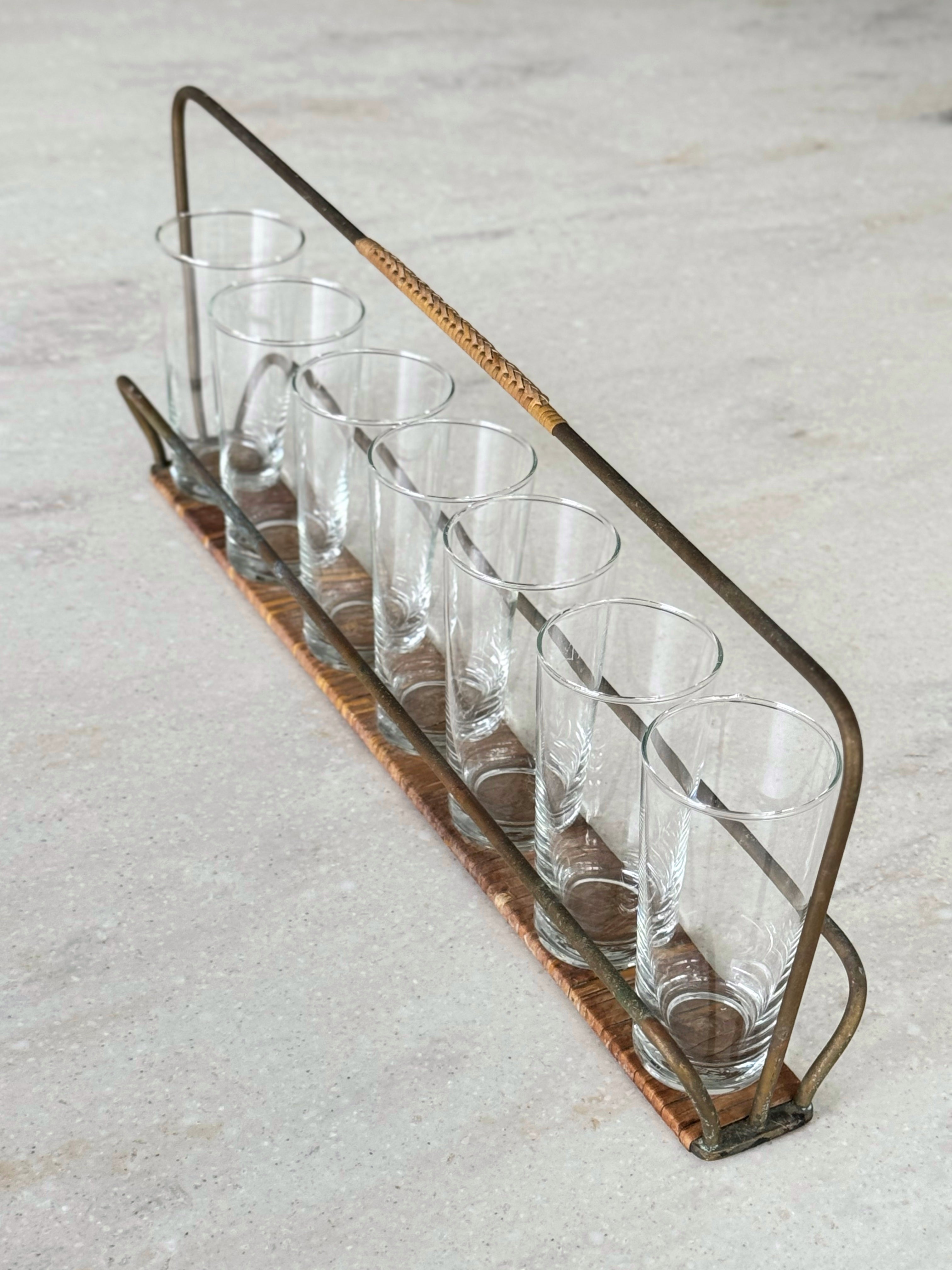 Drinking Glasses in Carrying Rack by Carl Auböck