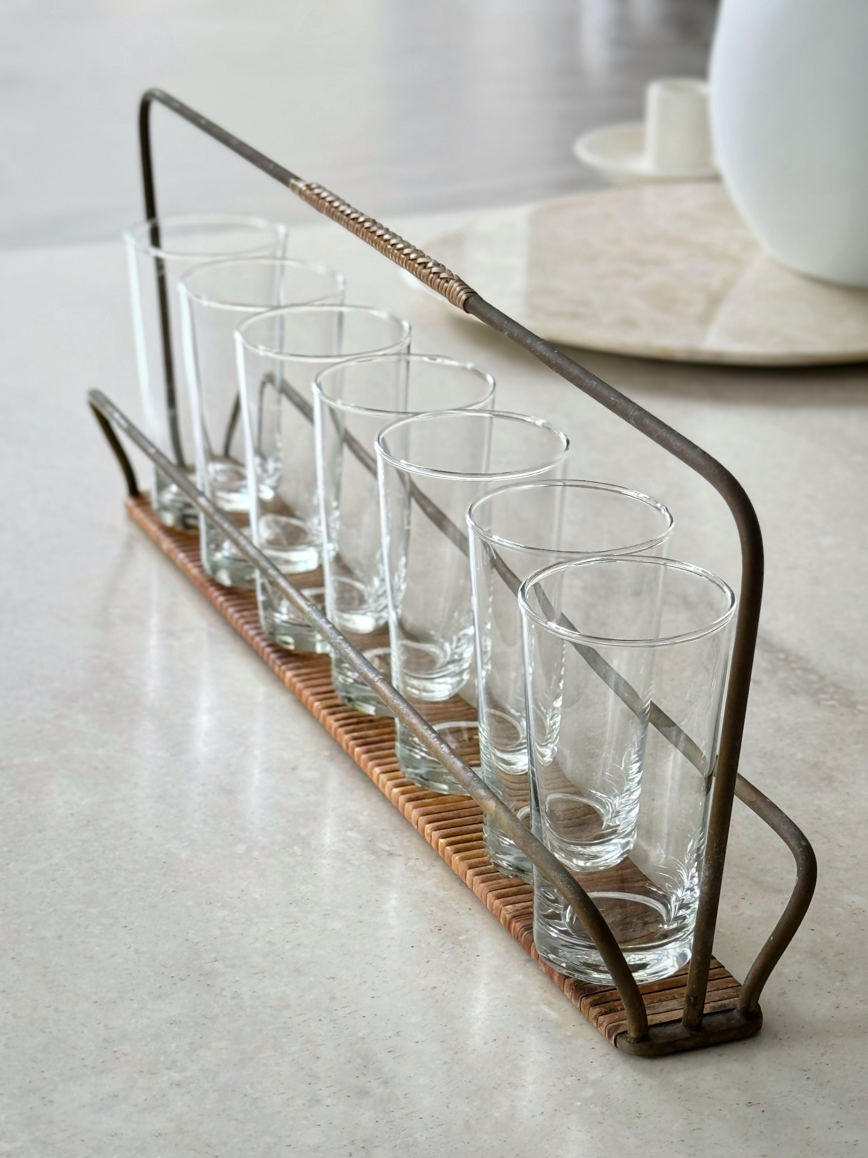 Drinking Glasses in Carrying Rack by Carl Auböck