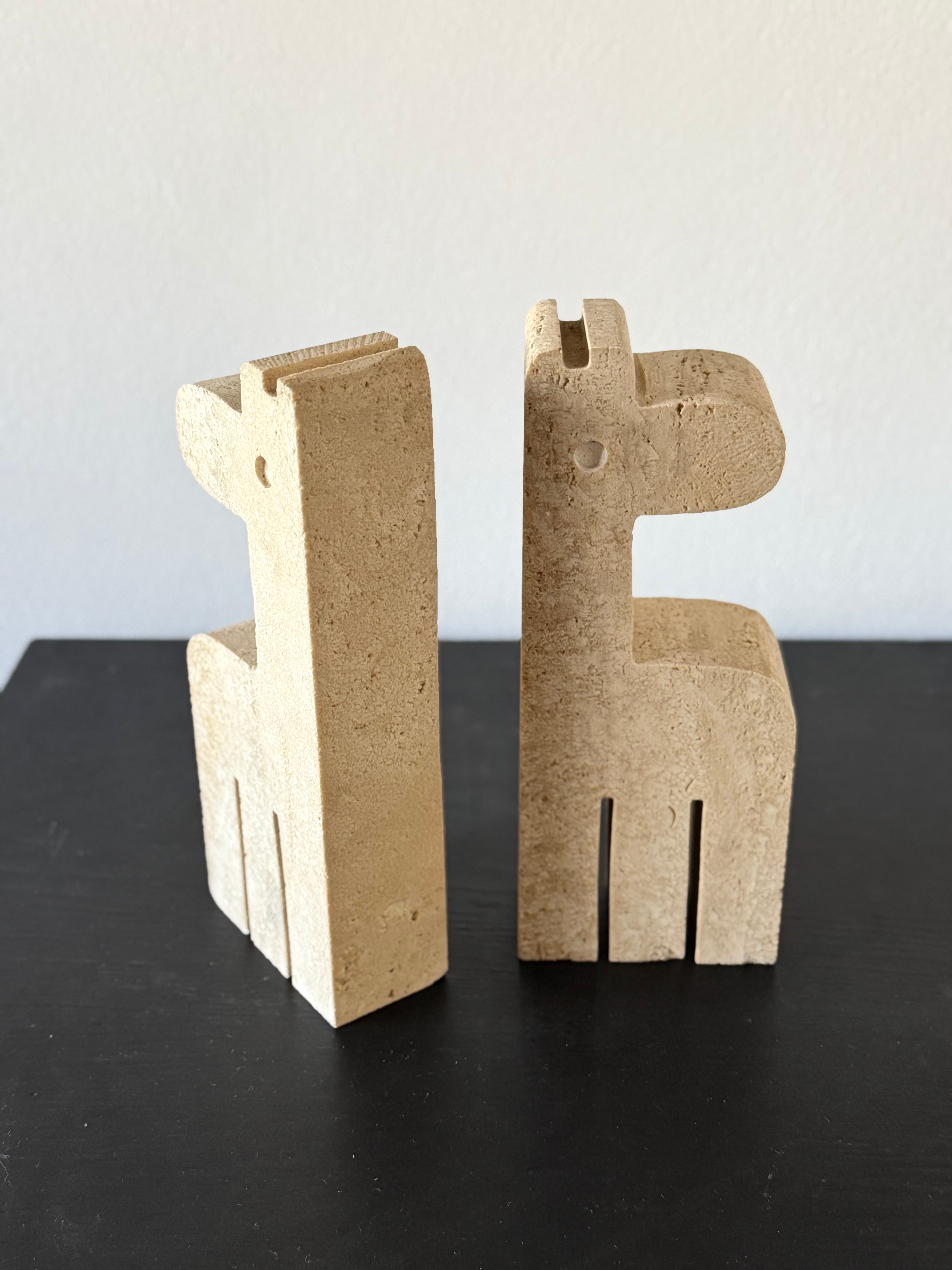 Travertine Giraffe Bookends by Enzo Mari for Mannelli Fratelli 1970s