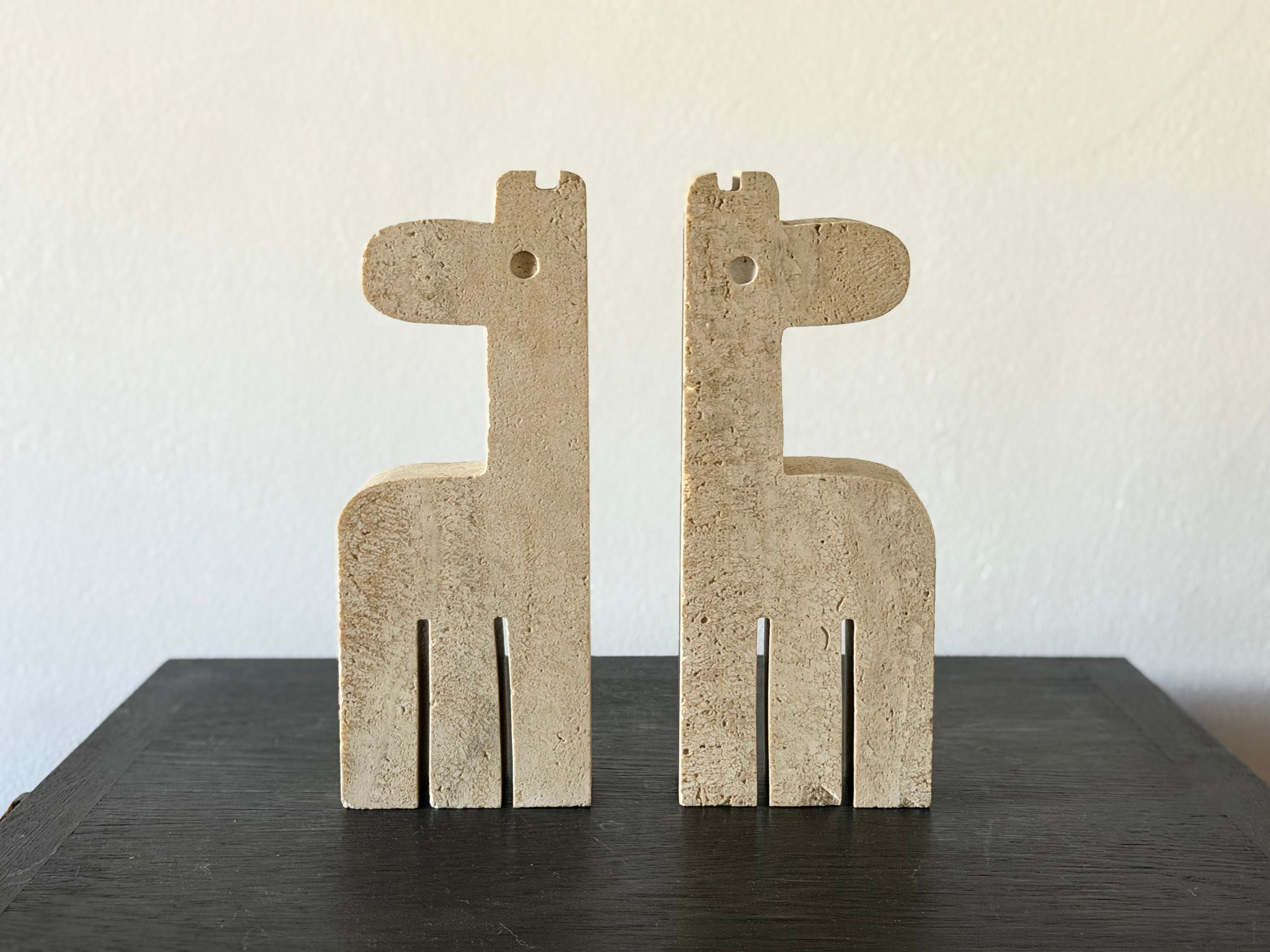 Travertine Giraffe Bookends by Enzo Mari for Mannelli Fratelli 1970s