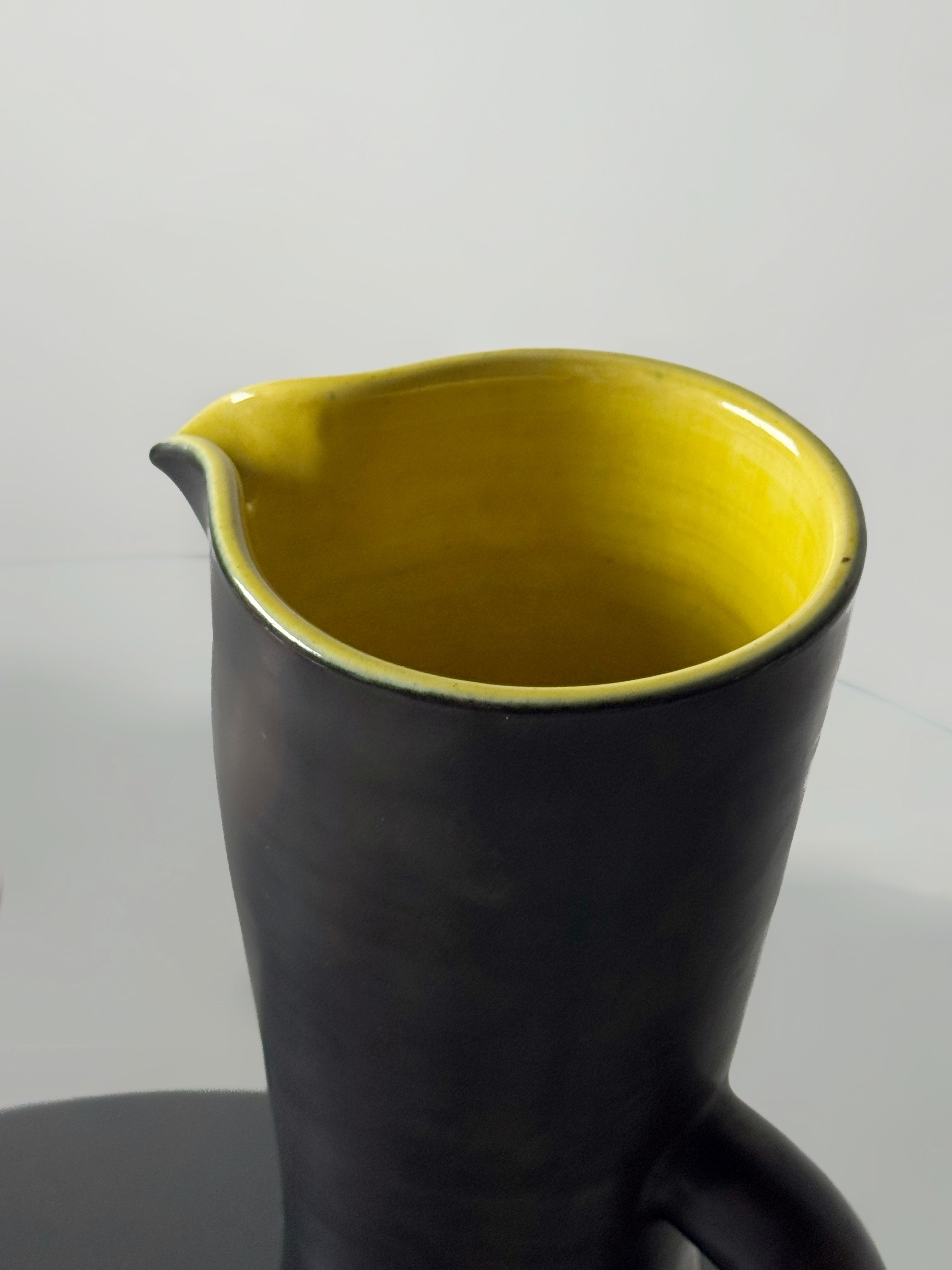 POL CHAMBOST (1906-1983) Glazed Ceramic Pitcher Large Model 860 and Mugs, France 1950s