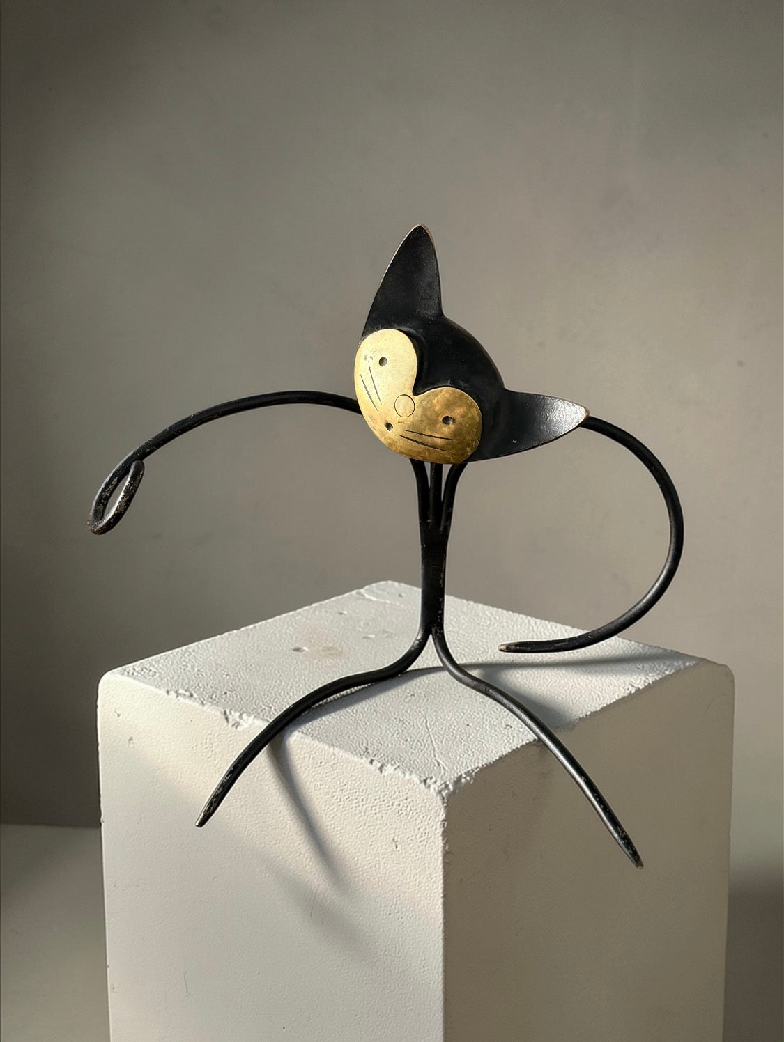 Walter Bosse Bottle Holder, Cat Blackened Brass, Austria, 1950s