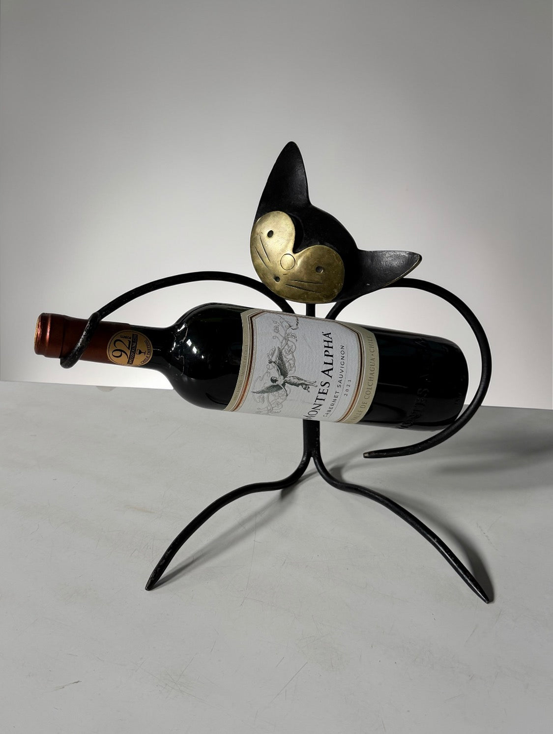 Walter Bosse Bottle Holder, Cat Blackened Brass, Austria, 1950s