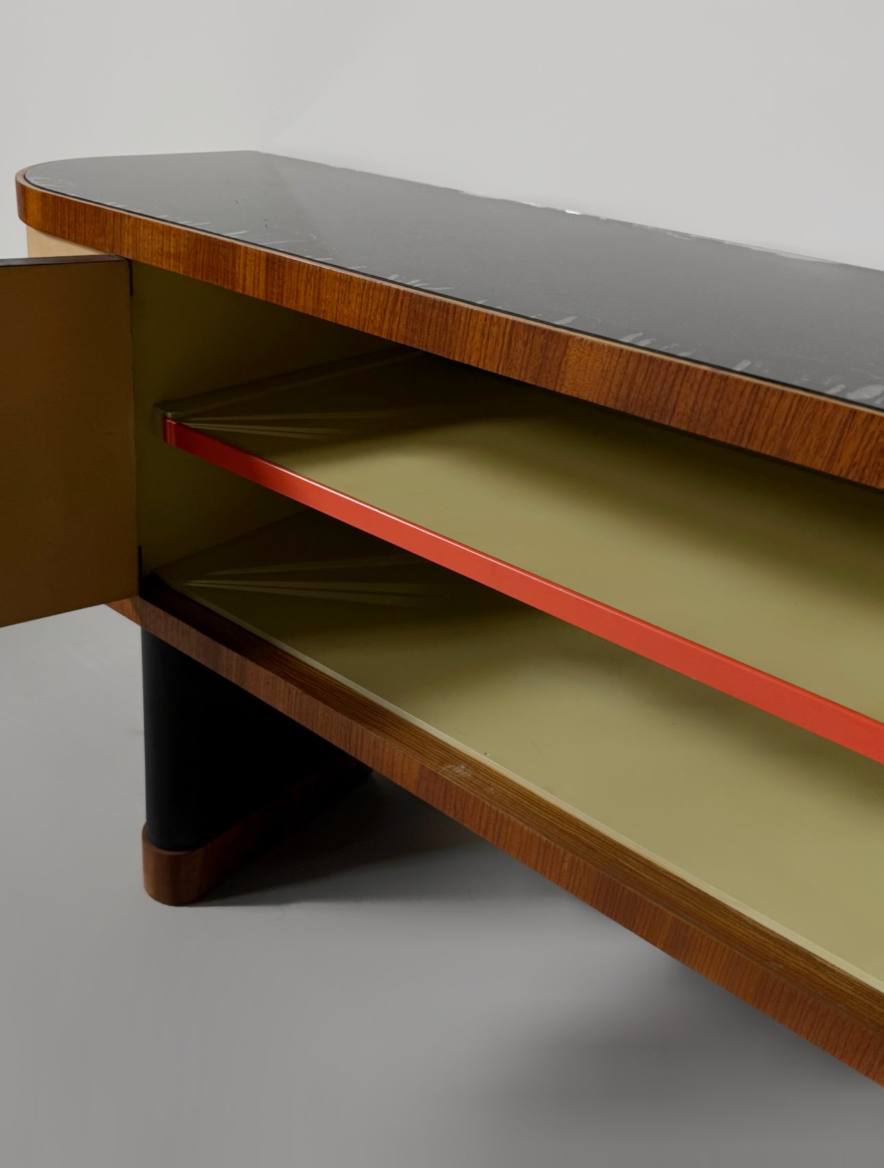 Torkov / unique Zebrano Sideboard on two black lacquered, oval pillar-legs, Denmark