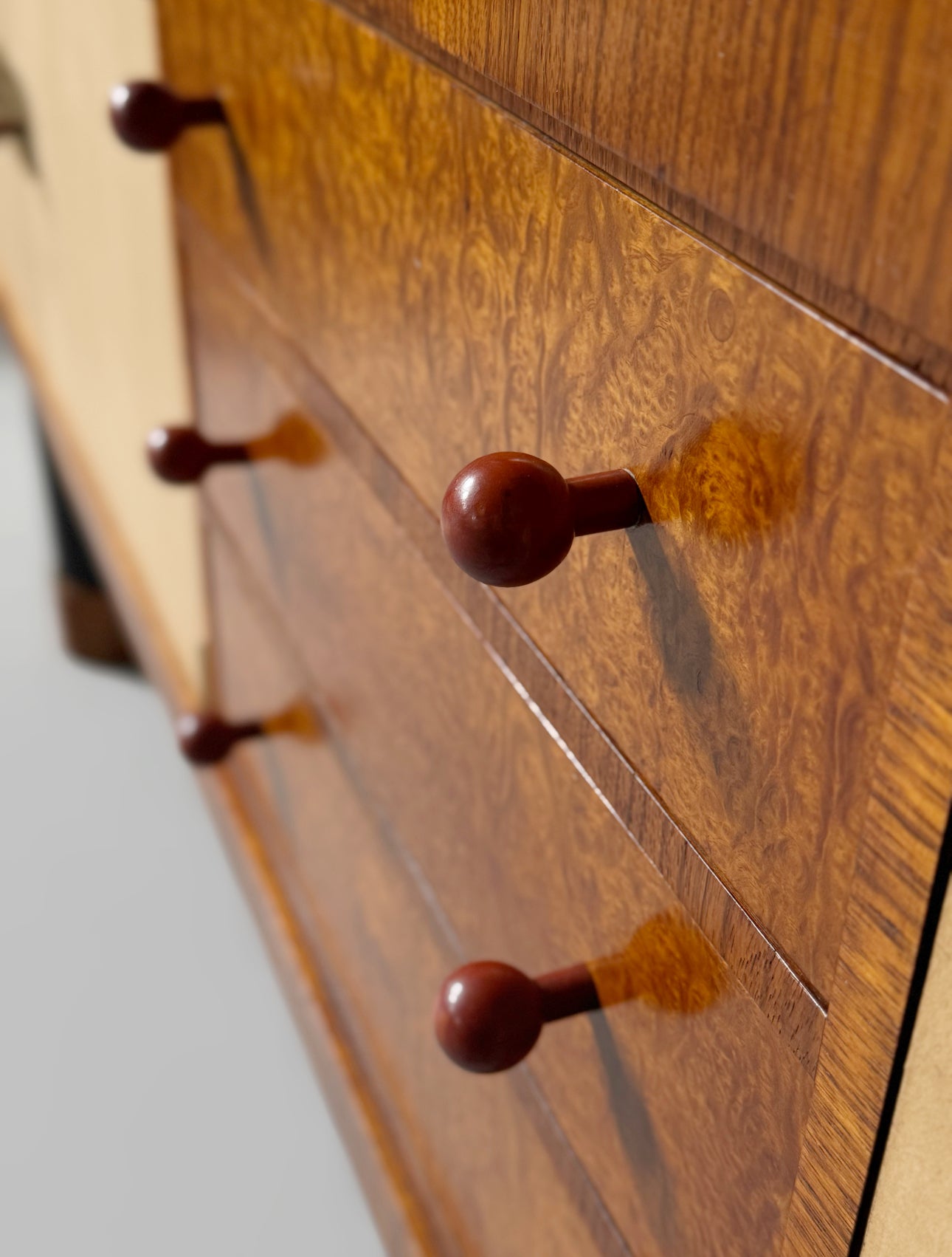 Torkov / unique Zebrano Sideboard on two black lacquered, oval pillar-legs, Denmark
