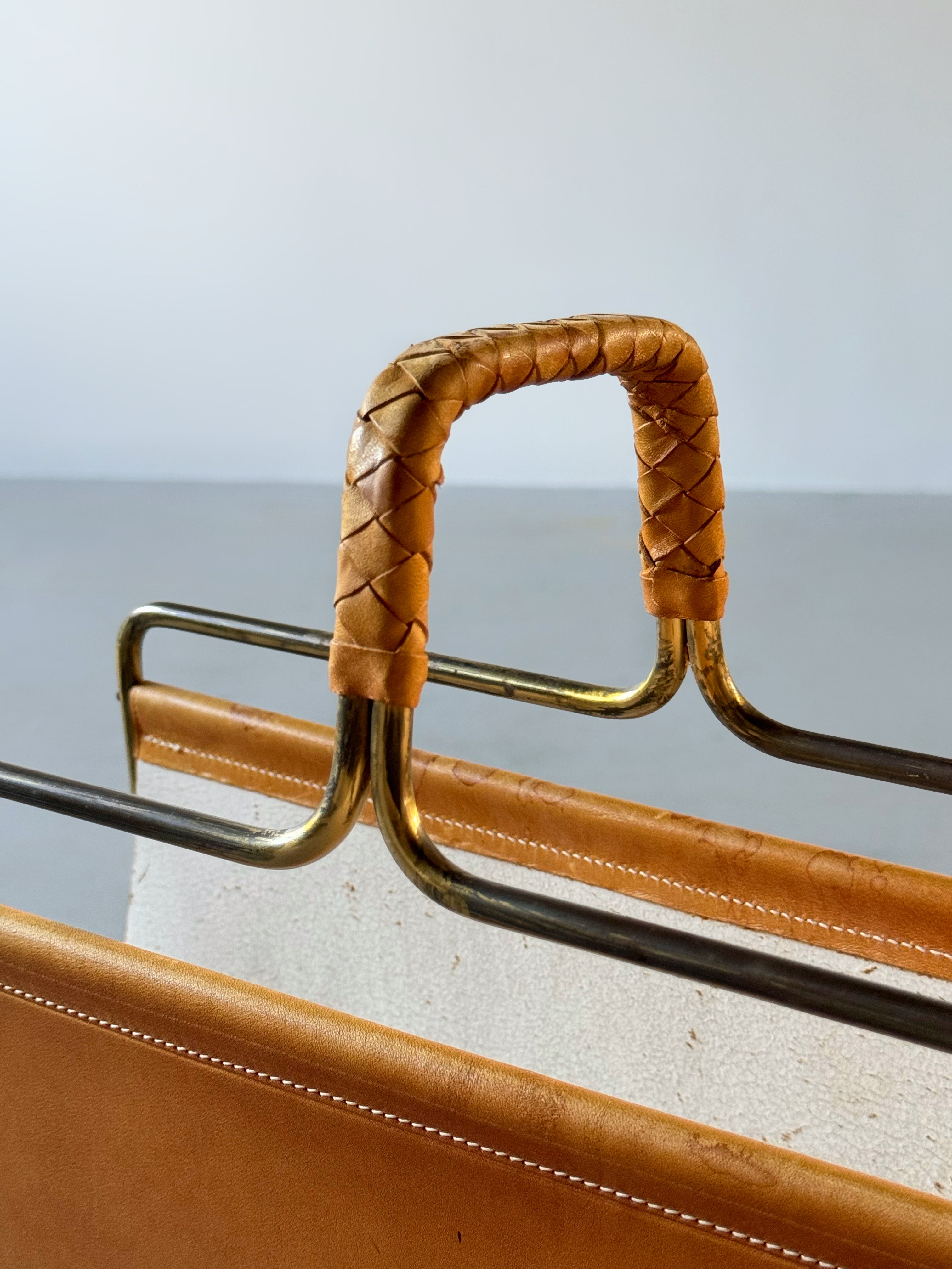 Carl Auböck Magazine Rack Brass & Leather