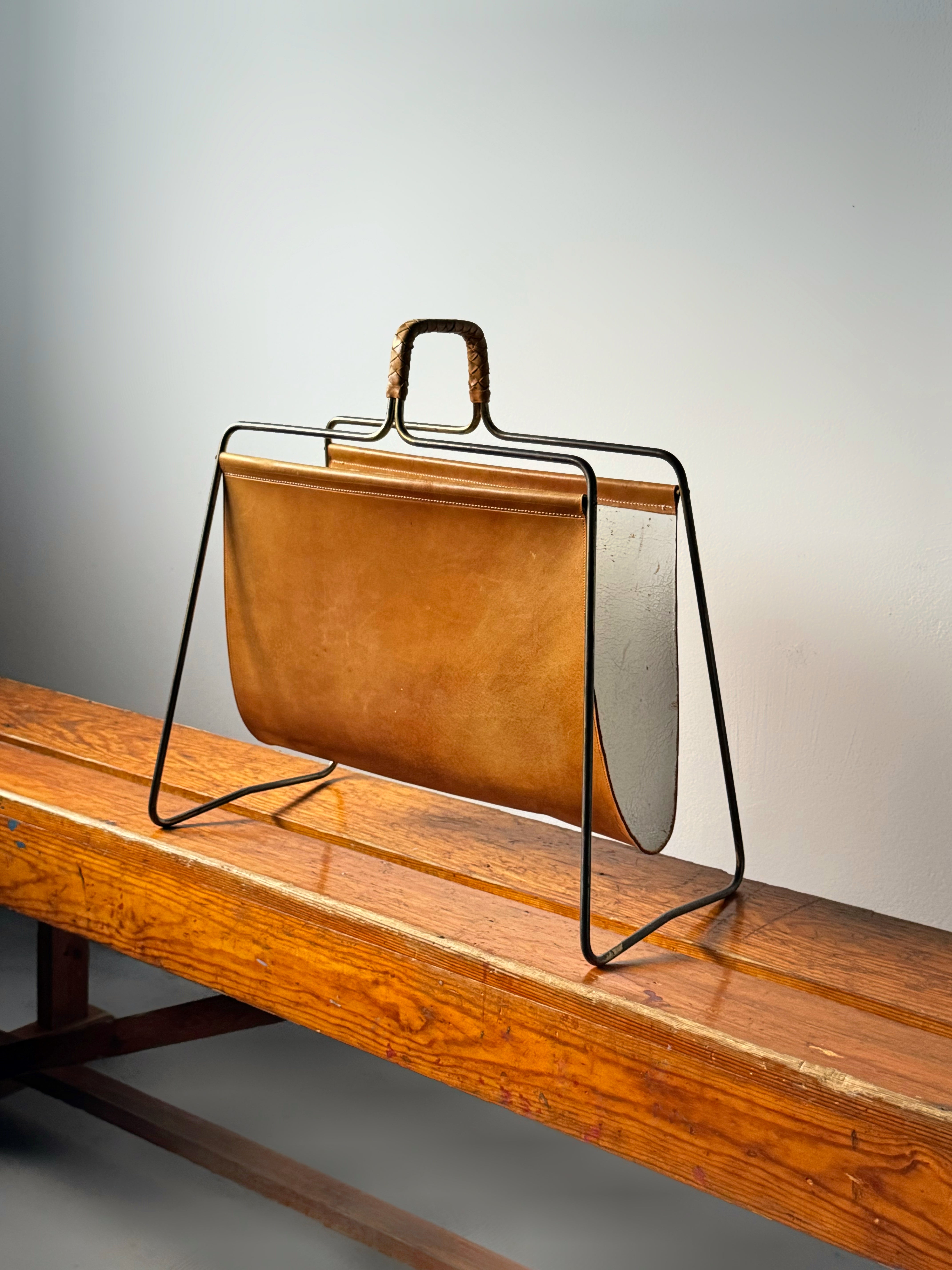 Carl Auböck Magazine Rack Brass & Leather