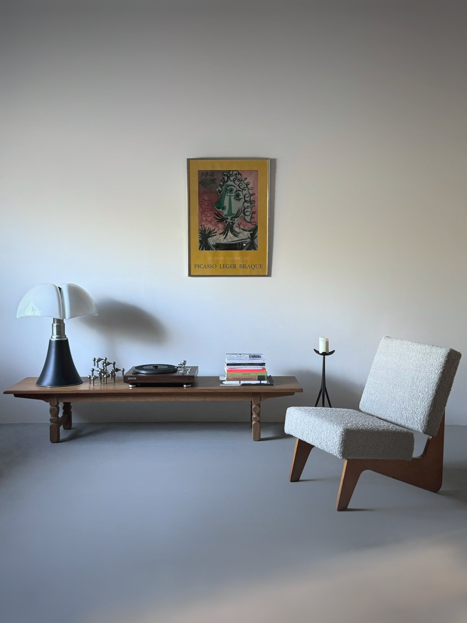 Solid oak long console table with sculpted legs Denmark 1950s