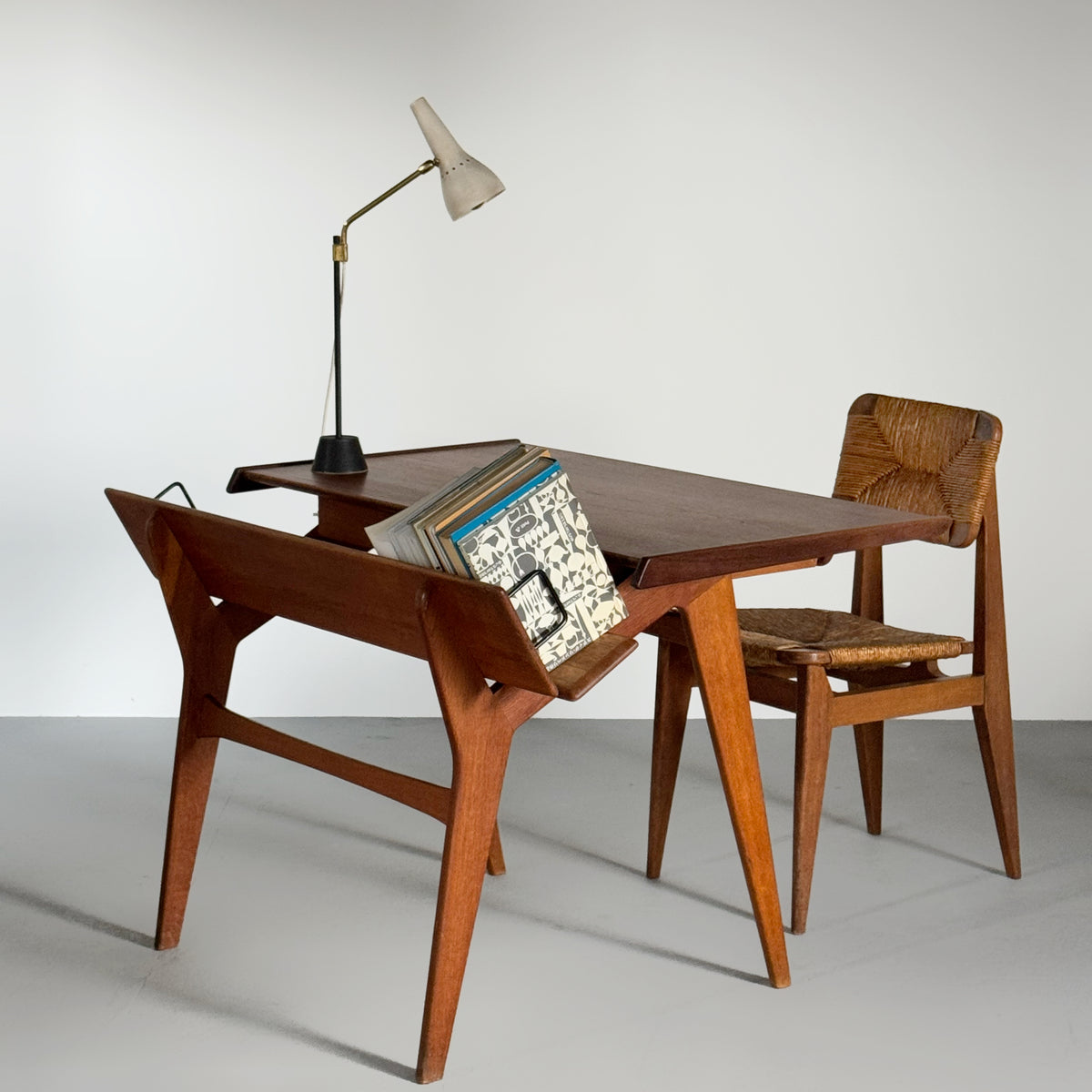 Oak desk with teak top by Marcel Gascoin(ATTR.) & Model “C”Chair by Ma