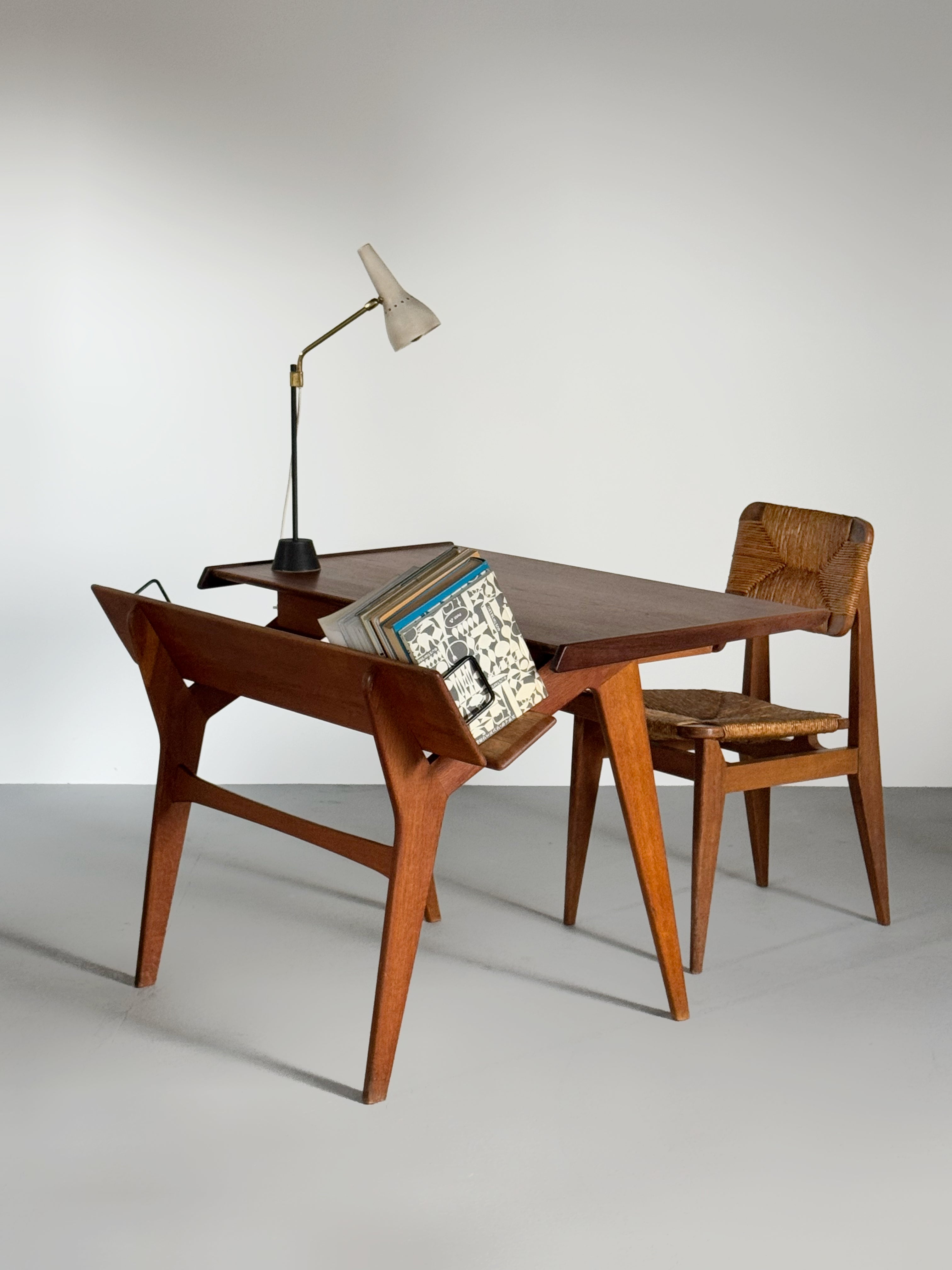 Oak desk with teak top by Marcel Gascoin(ATTR.) & Model “C”Chair by Marcel Gascoin 1950s