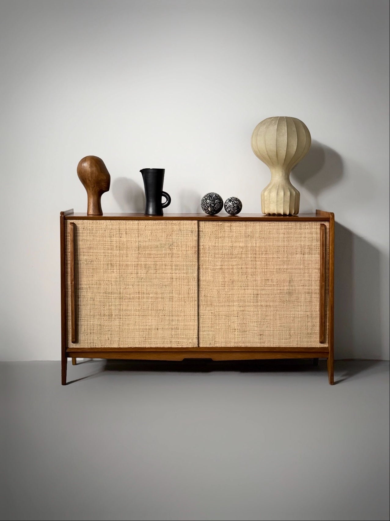 French Oak Cabinet Seagrass Doors 1950s