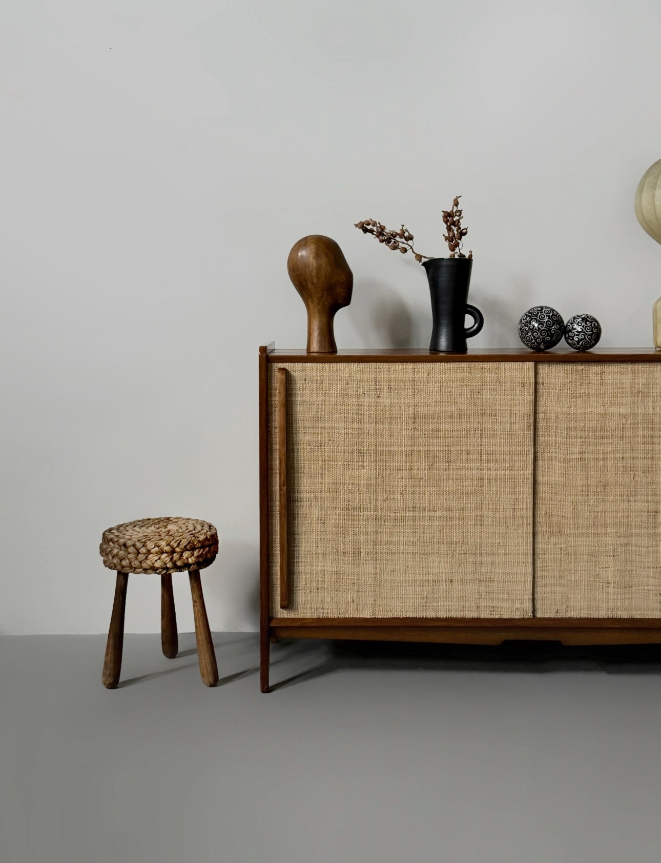 French Oak Cabinet Seagrass Doors 1950s
