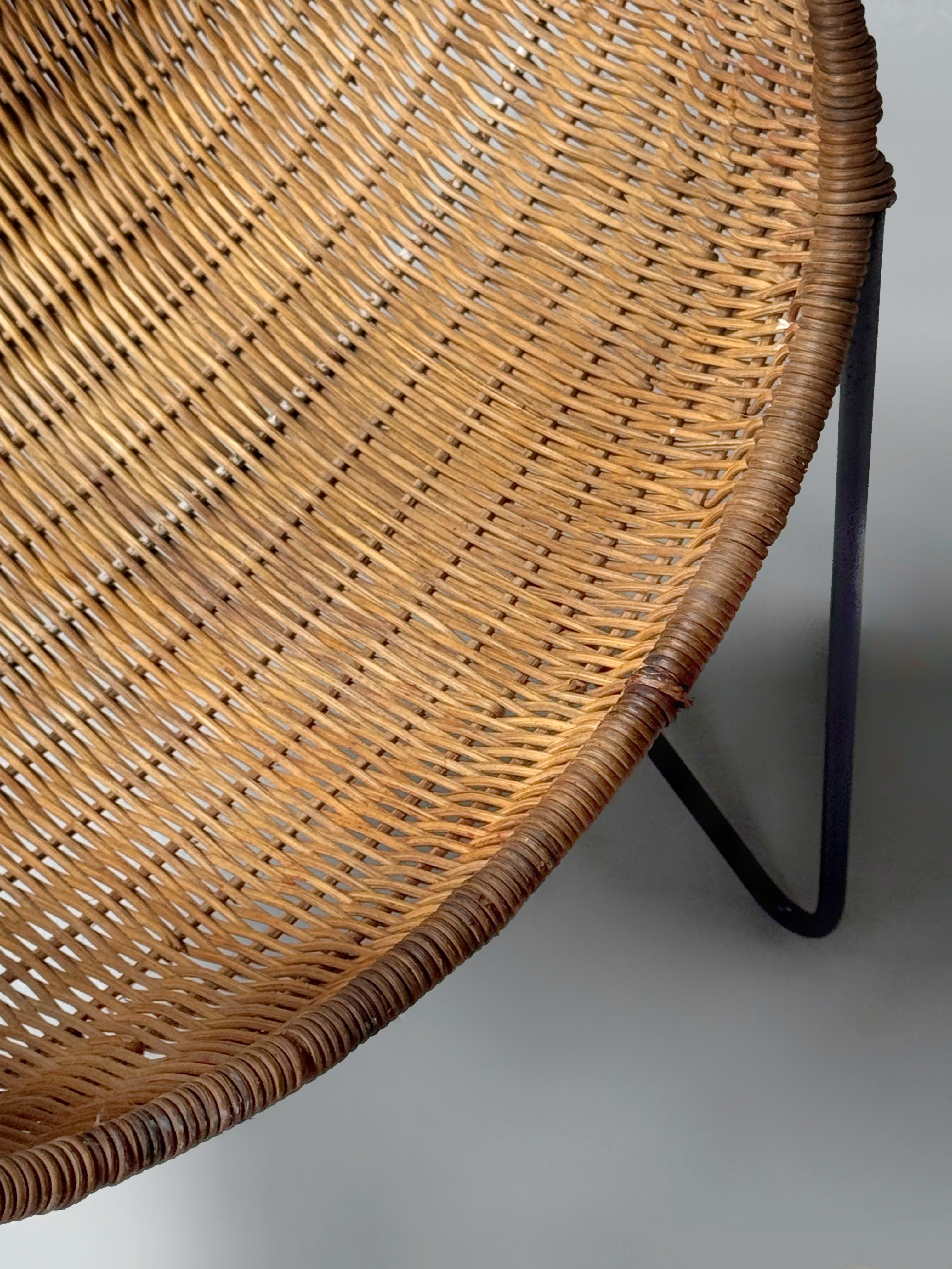 Mid-Century Modern Wicker Basket with Metal Frame Stand