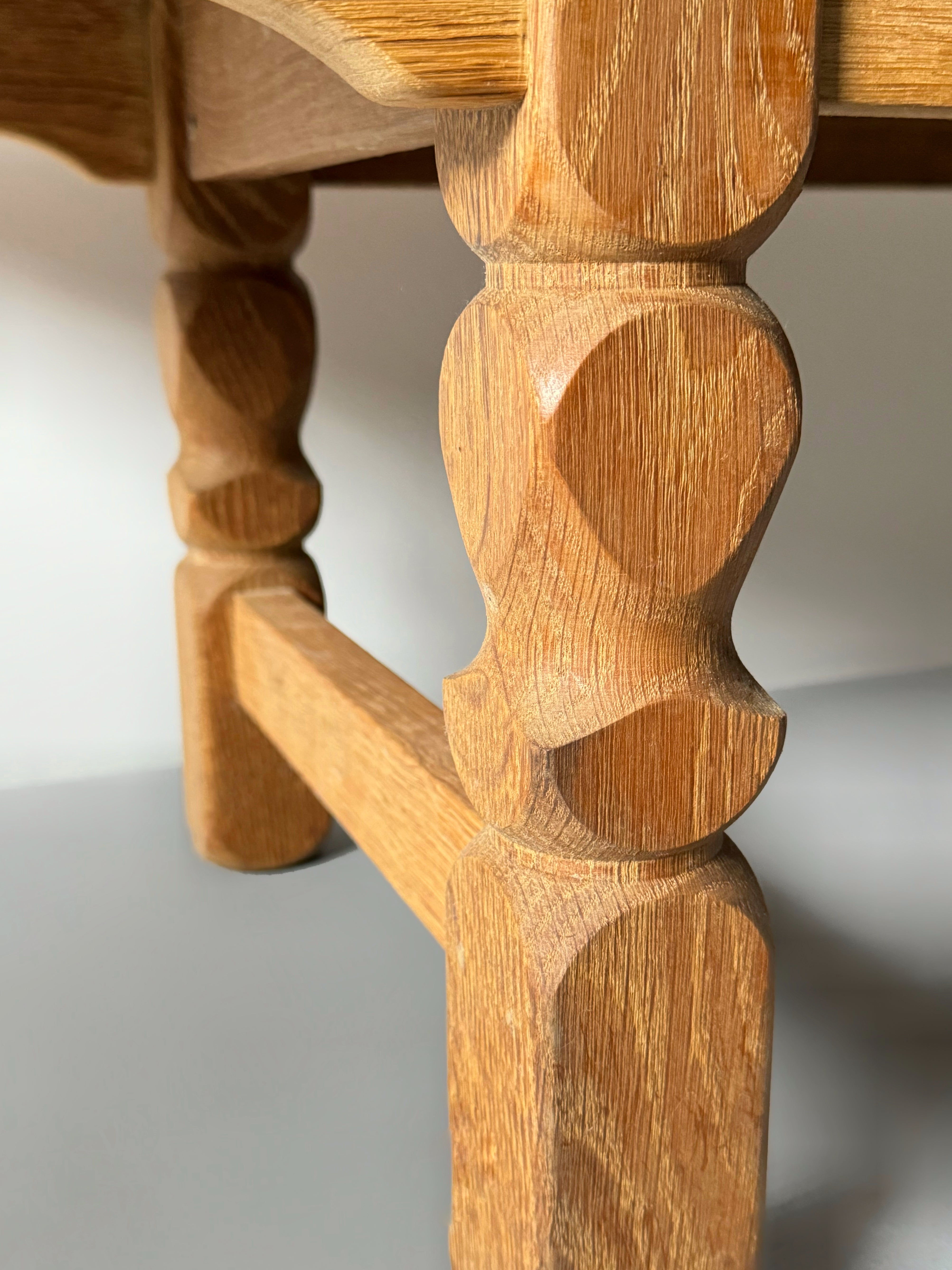 Solid oak long console table with sculpted legs Denmark 1950s