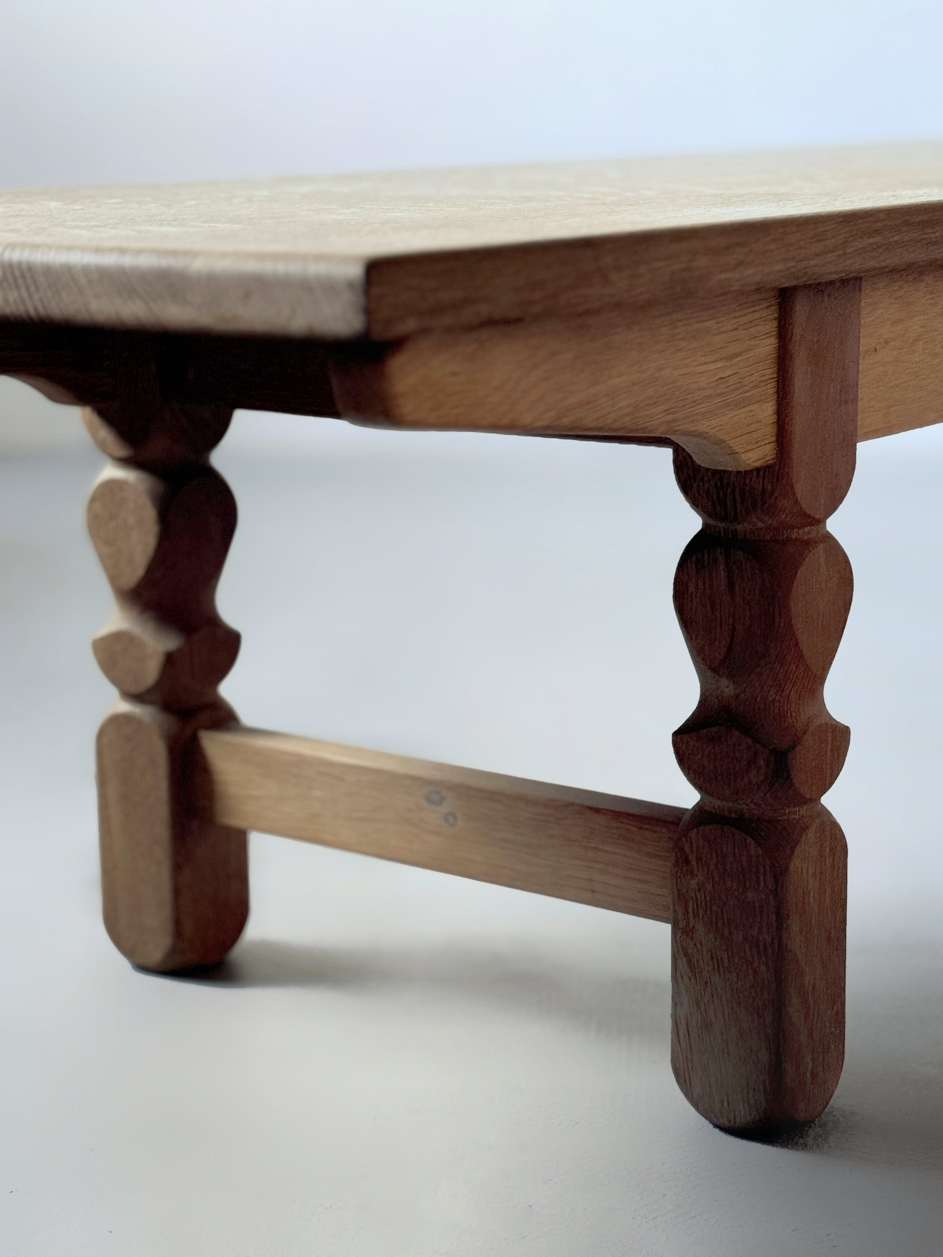 Solid oak long console table with sculpted legs Denmark 1950s