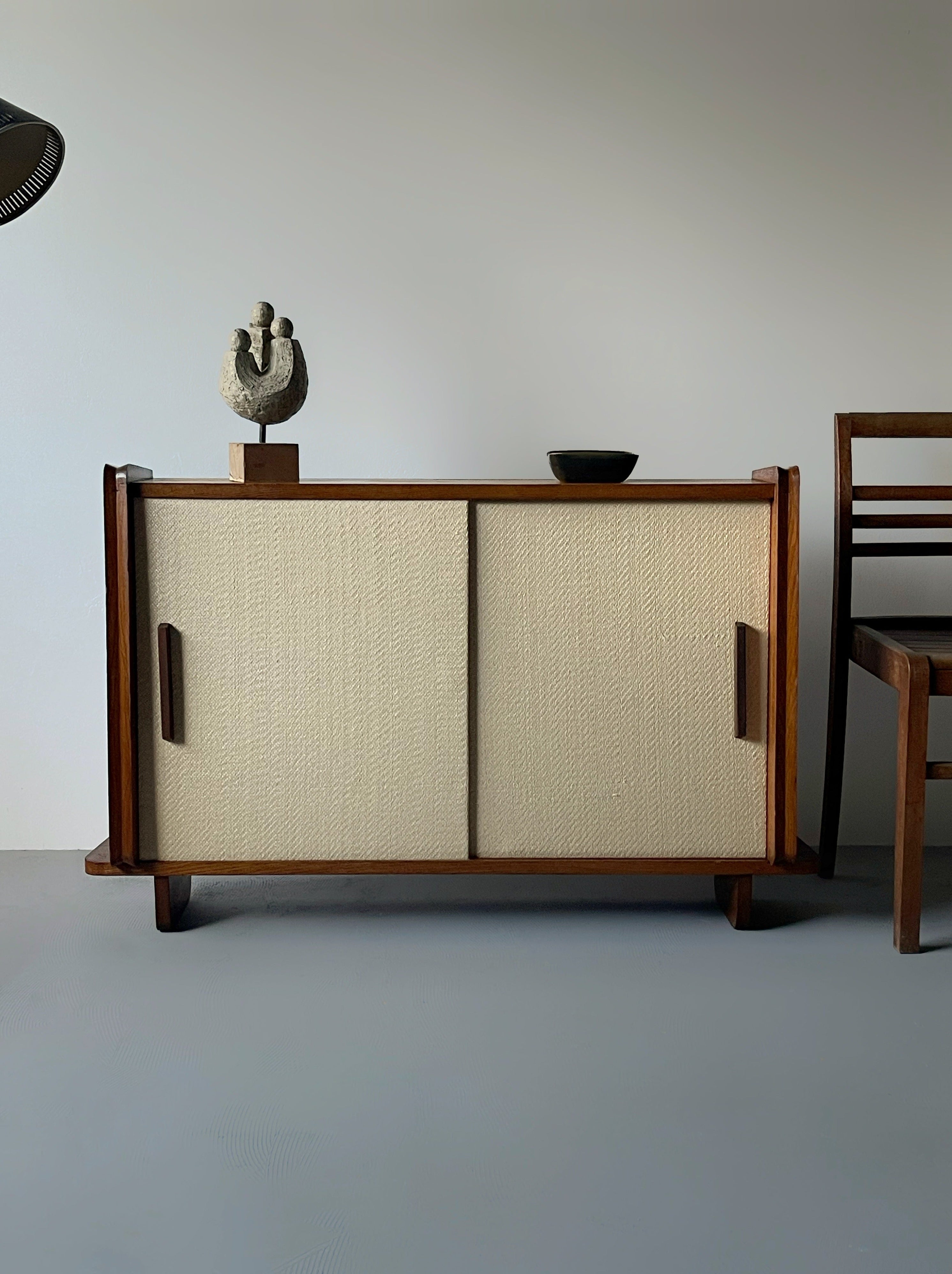 French Reconstruction Oak Small Cabinet, France 1950s