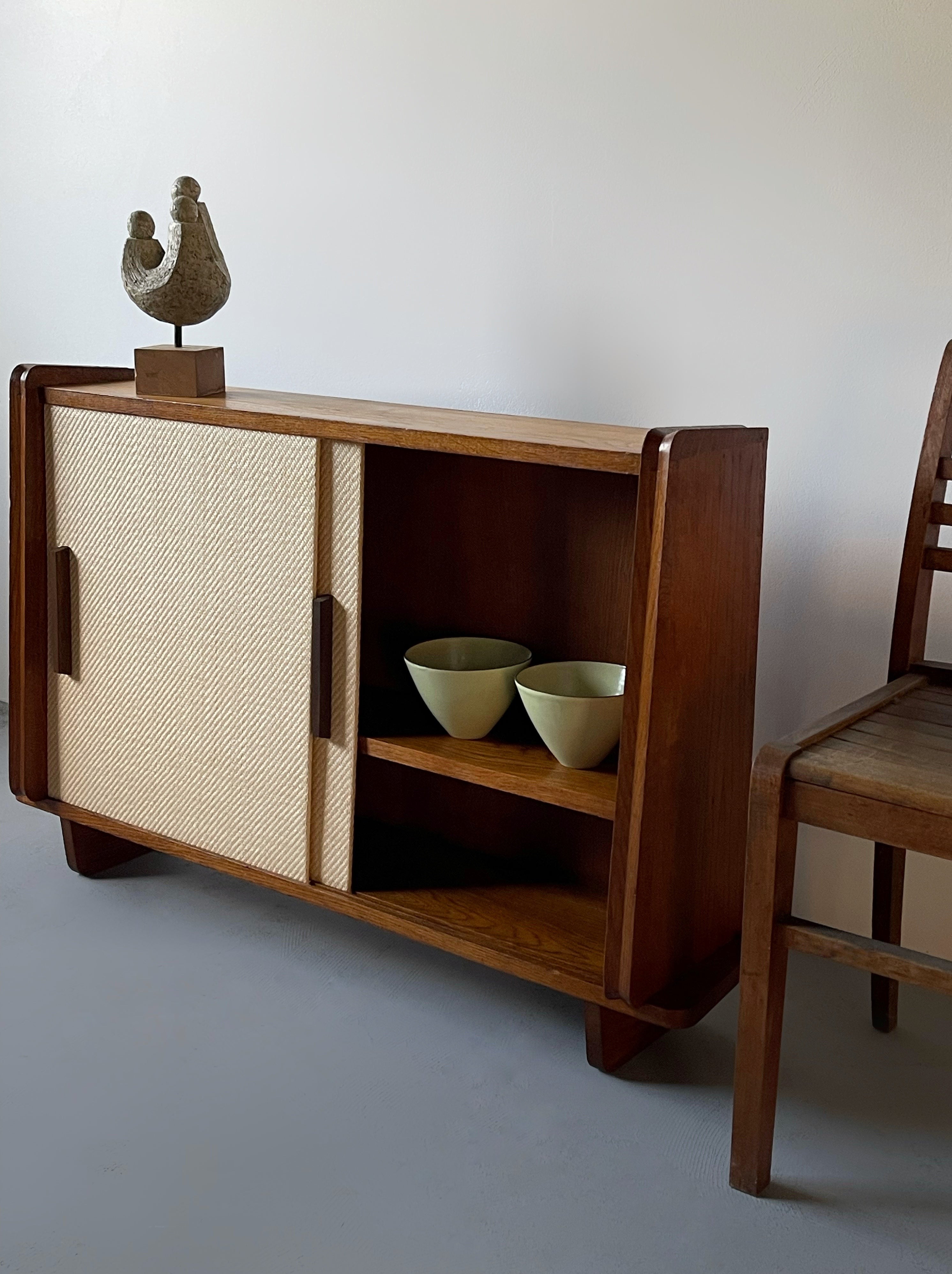 French Reconstruction Oak Small Cabinet, France 1950s