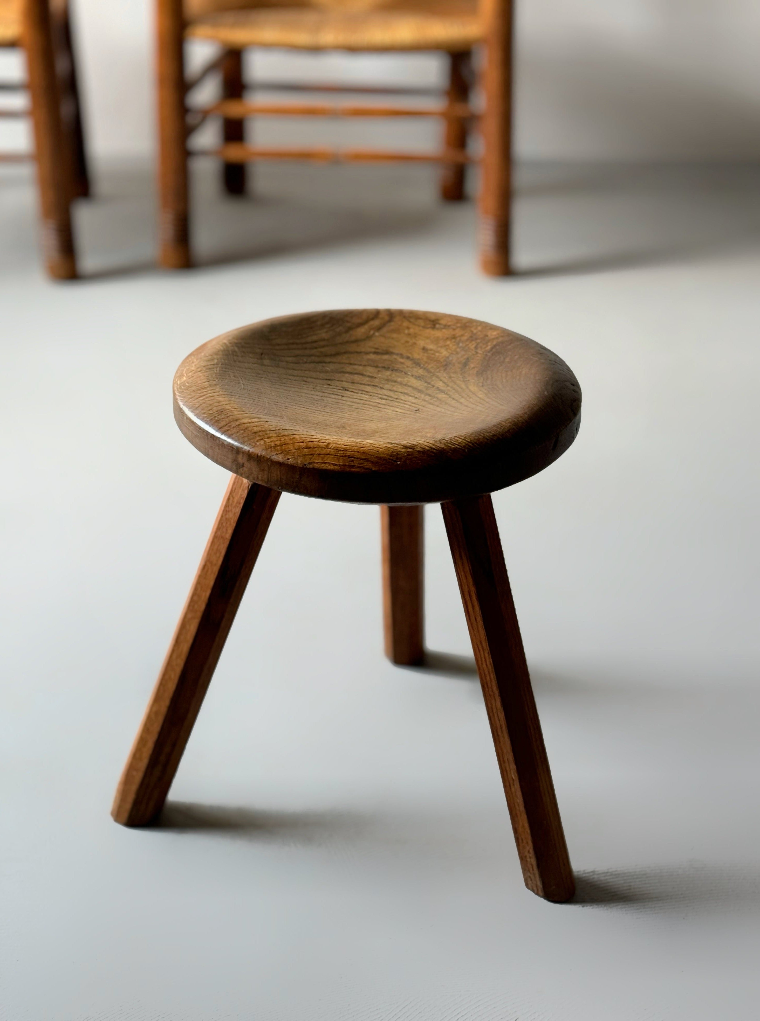 Danish Brutalist Wooden Tripod Stool