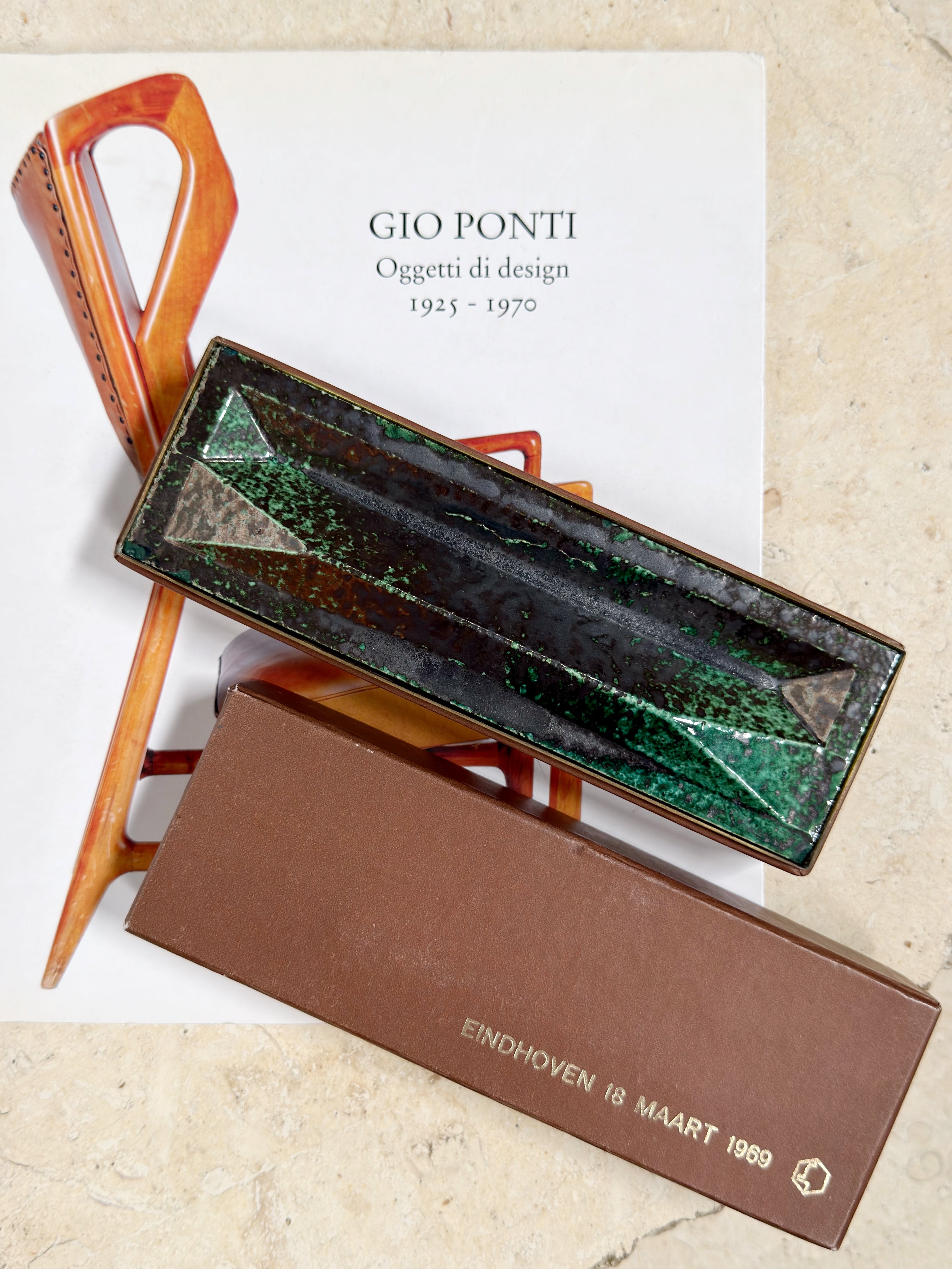 Gio Ponti for Ceramic Joo Ceramic and Brass Pen Tray, 1969　