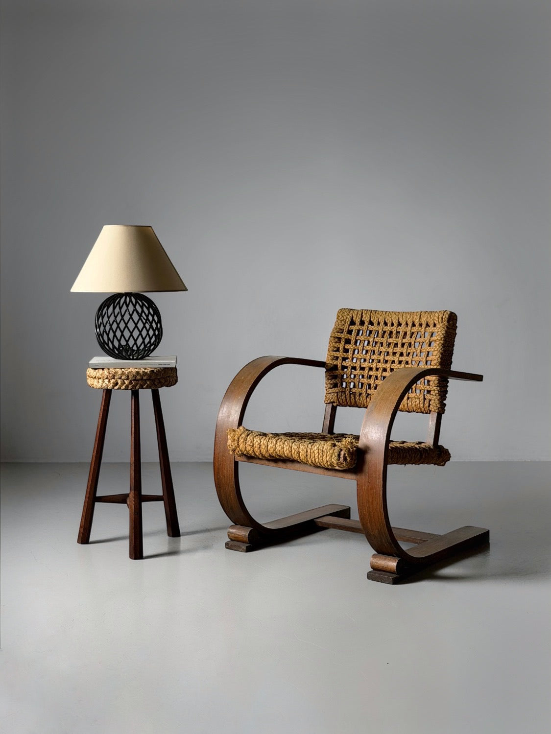 Rope armchair by Adrien Audoux & Frida Minet for Vibo Vesoul, France 1940s