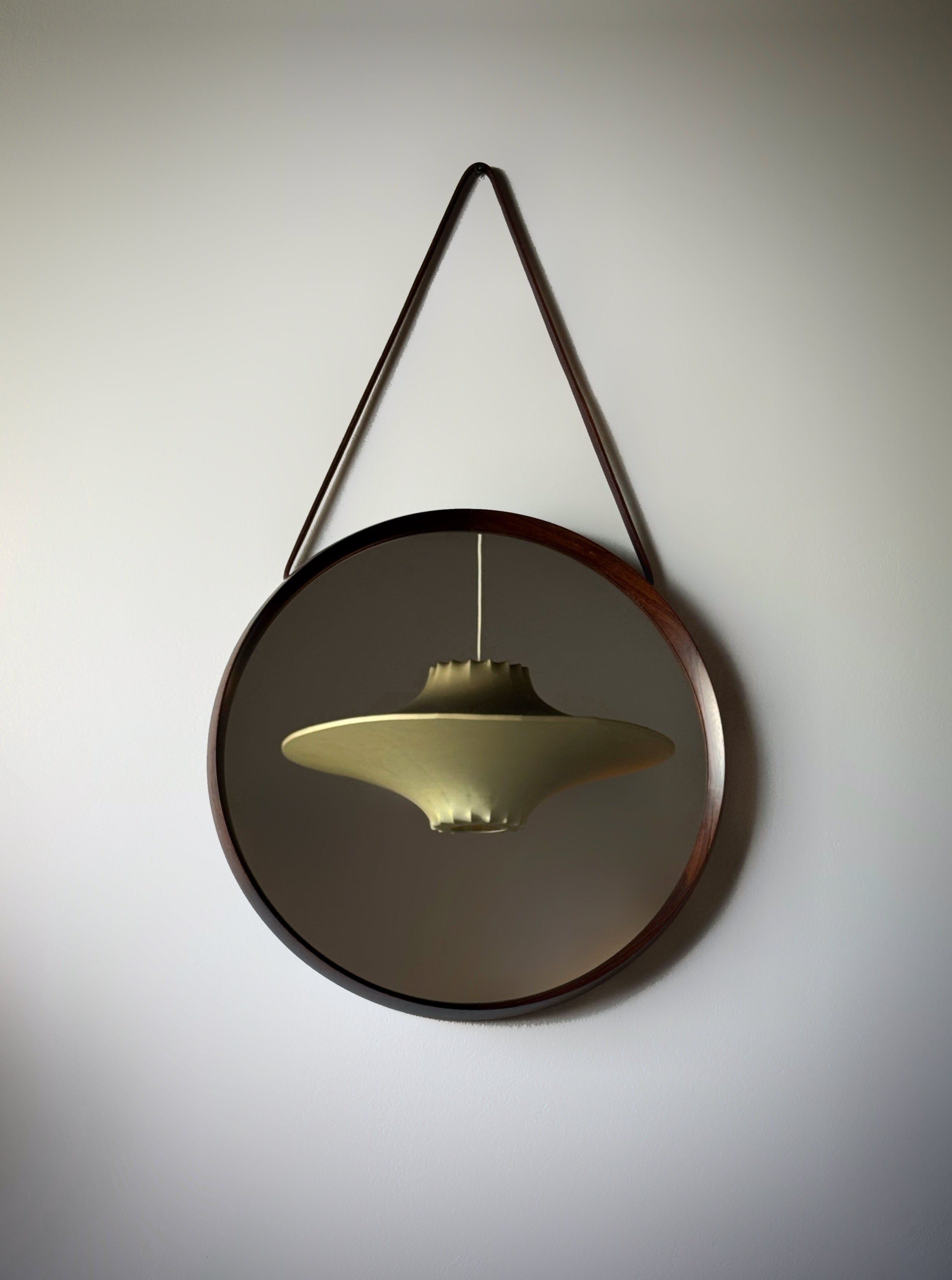 Wall mirror in rosewood and Leather by Uno & Östen Kristiansson for Luxus Vittsjö Möbelfabrik, 1960s Sweden