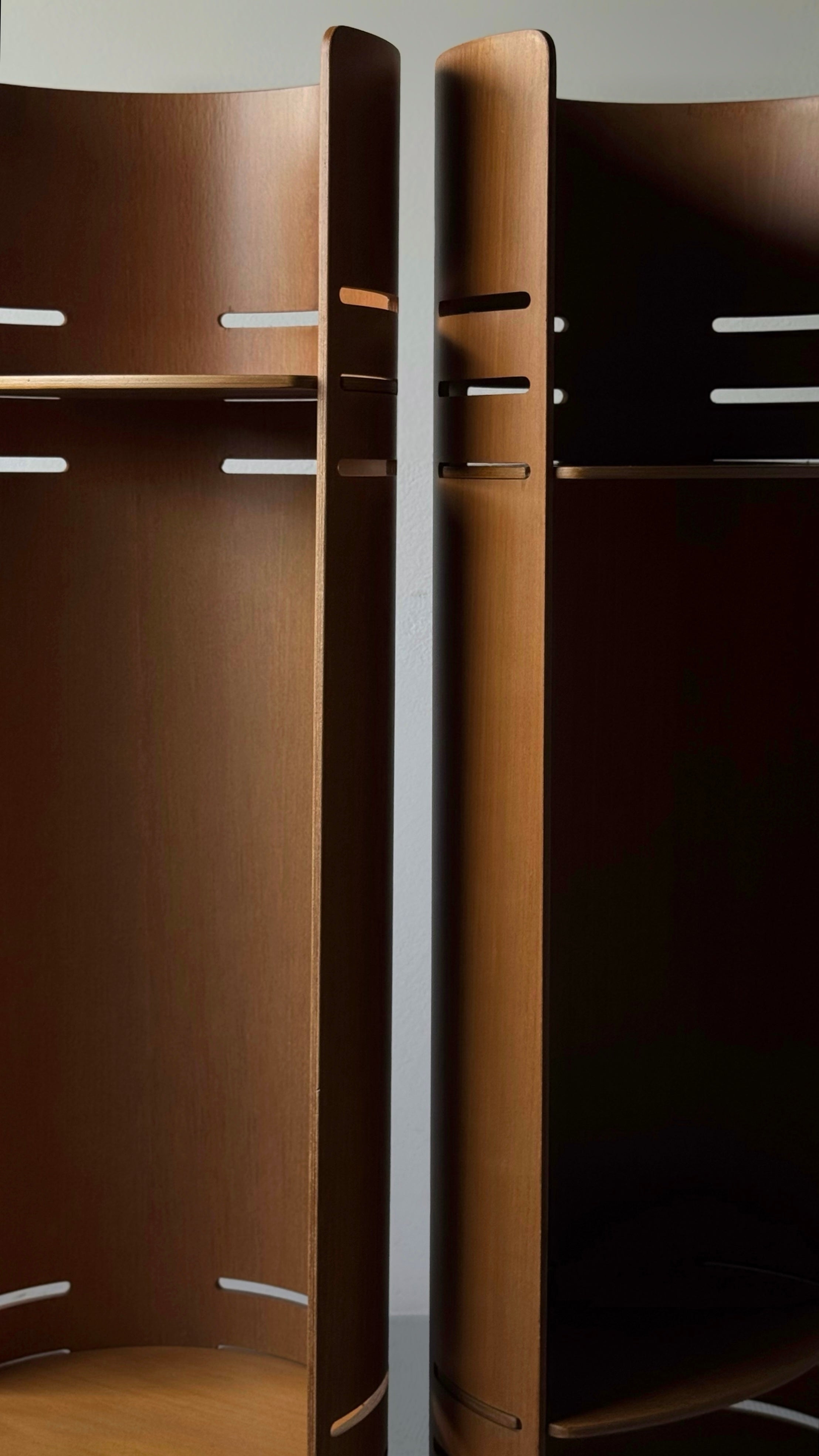 Pair of bend plywood bookcase by Kristian Solmer Vedel for Torben Ørskov, Denmark 1957