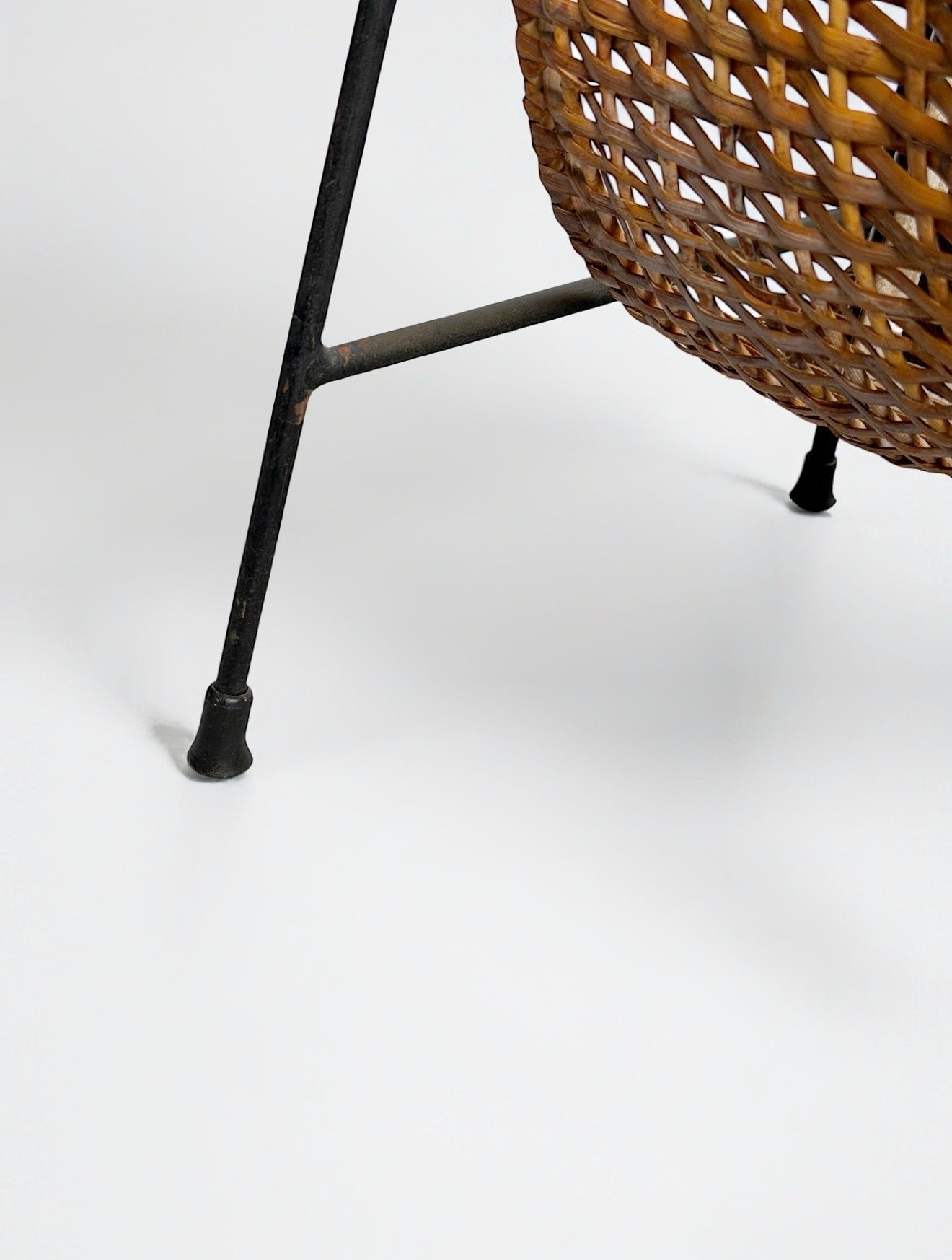 Vintage Rattan and Steel Magazine Rack, Italy 1950s