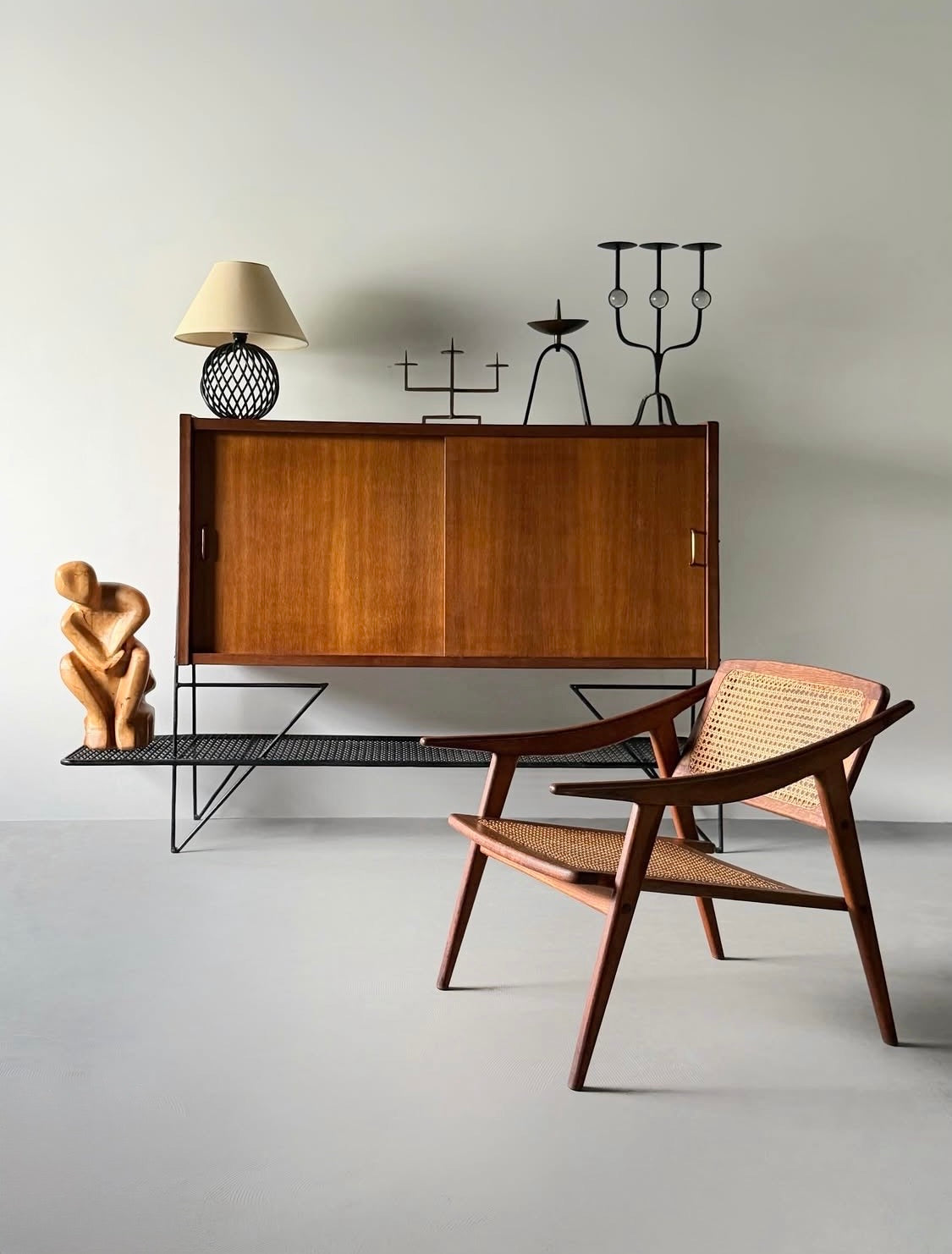 Cabinet in oak and black metal by Jacques Hitier for Tubauto, France 1950s