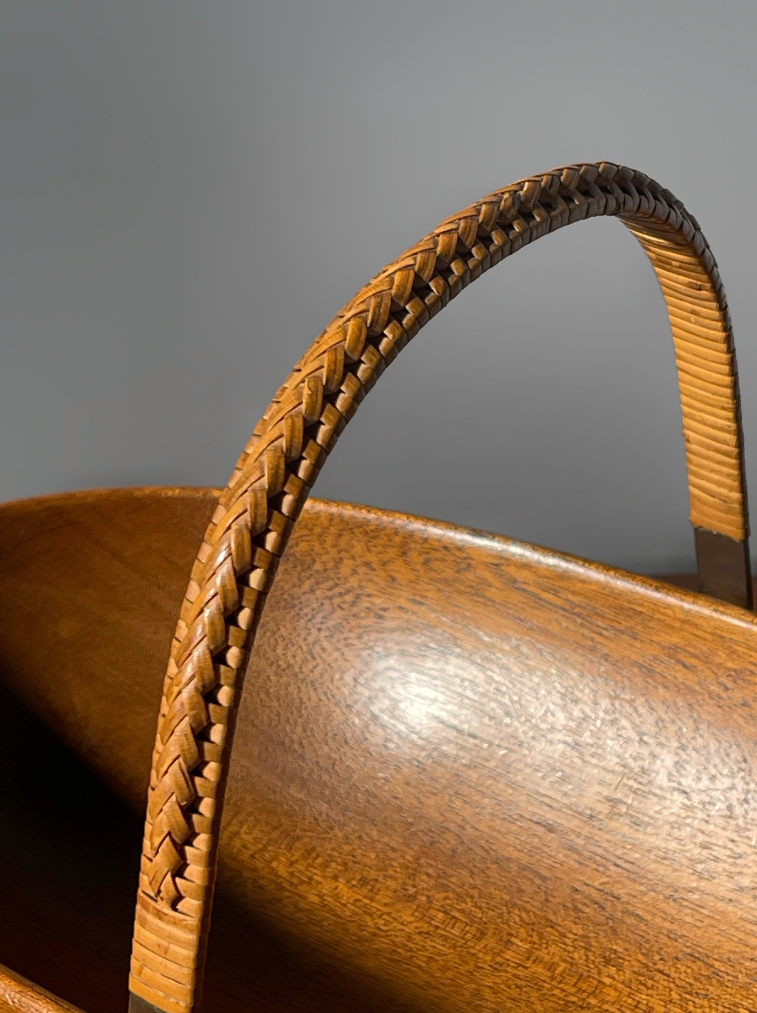 Wooden Bowl with Brass & Wicker Handle designed by Carl Auböck