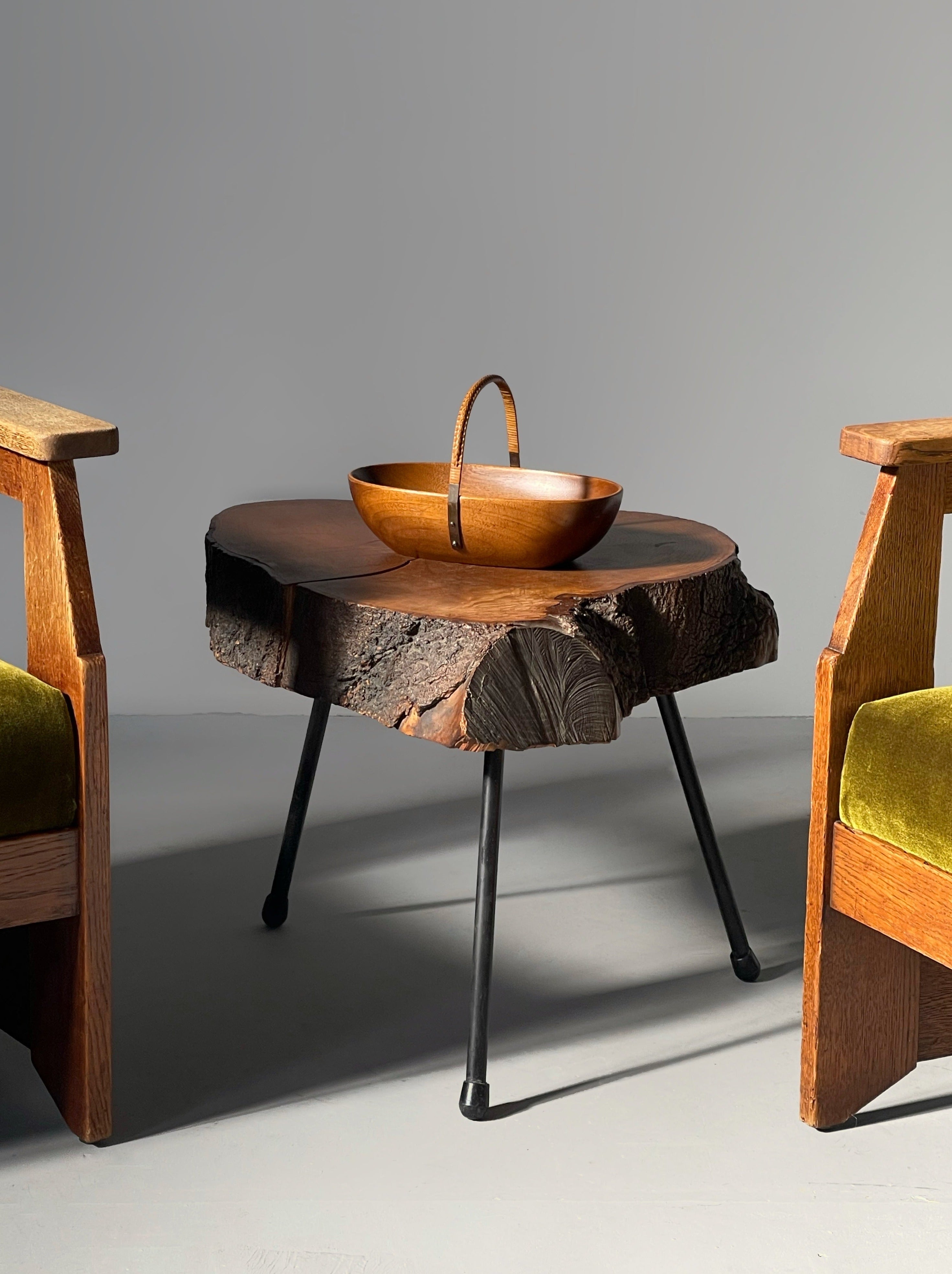 Wooden Bowl with Brass & Wicker Handle designed by Carl Auböck