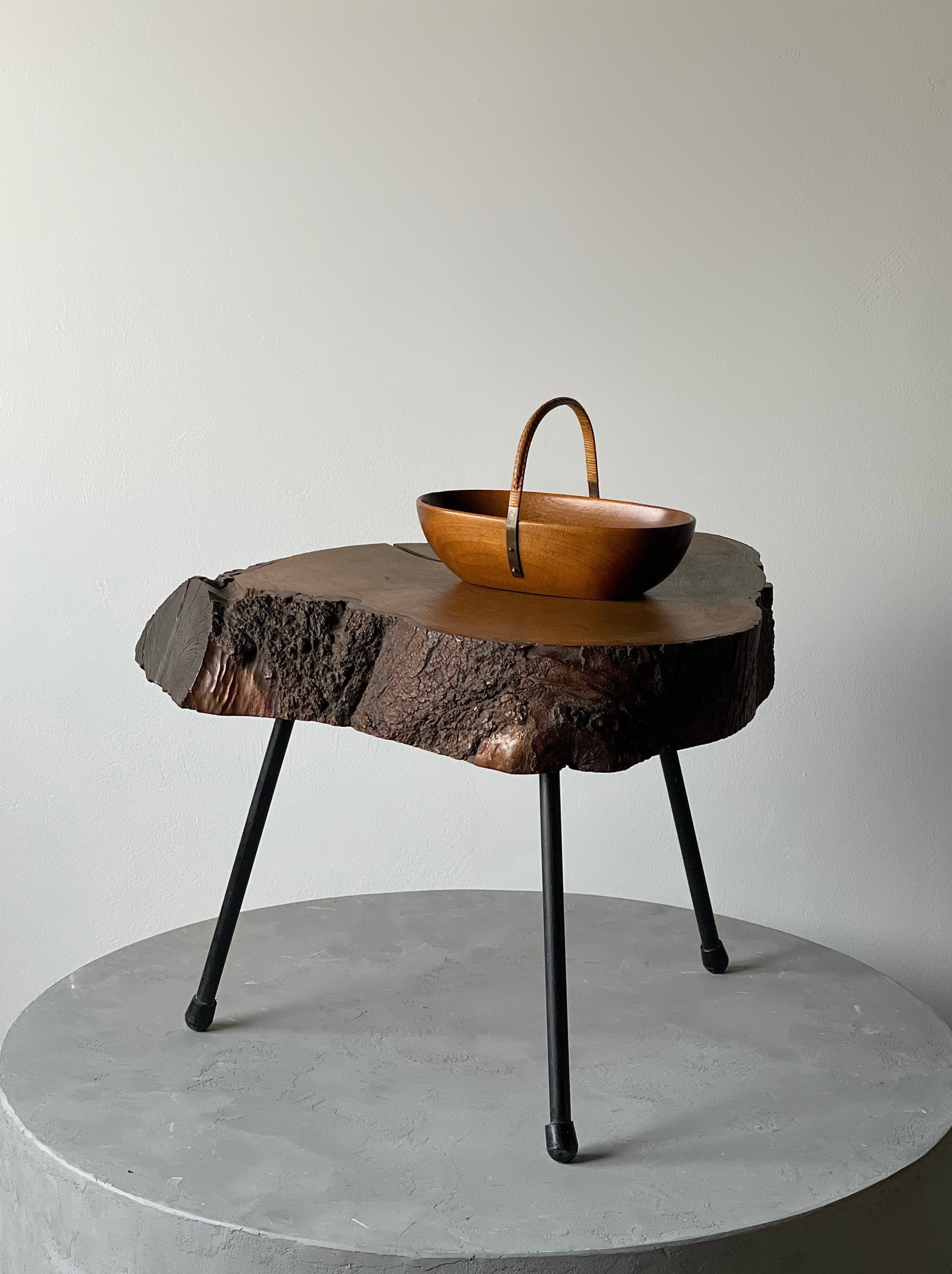 Wooden Bowl with Brass & Wicker Handle designed by Carl Auböck