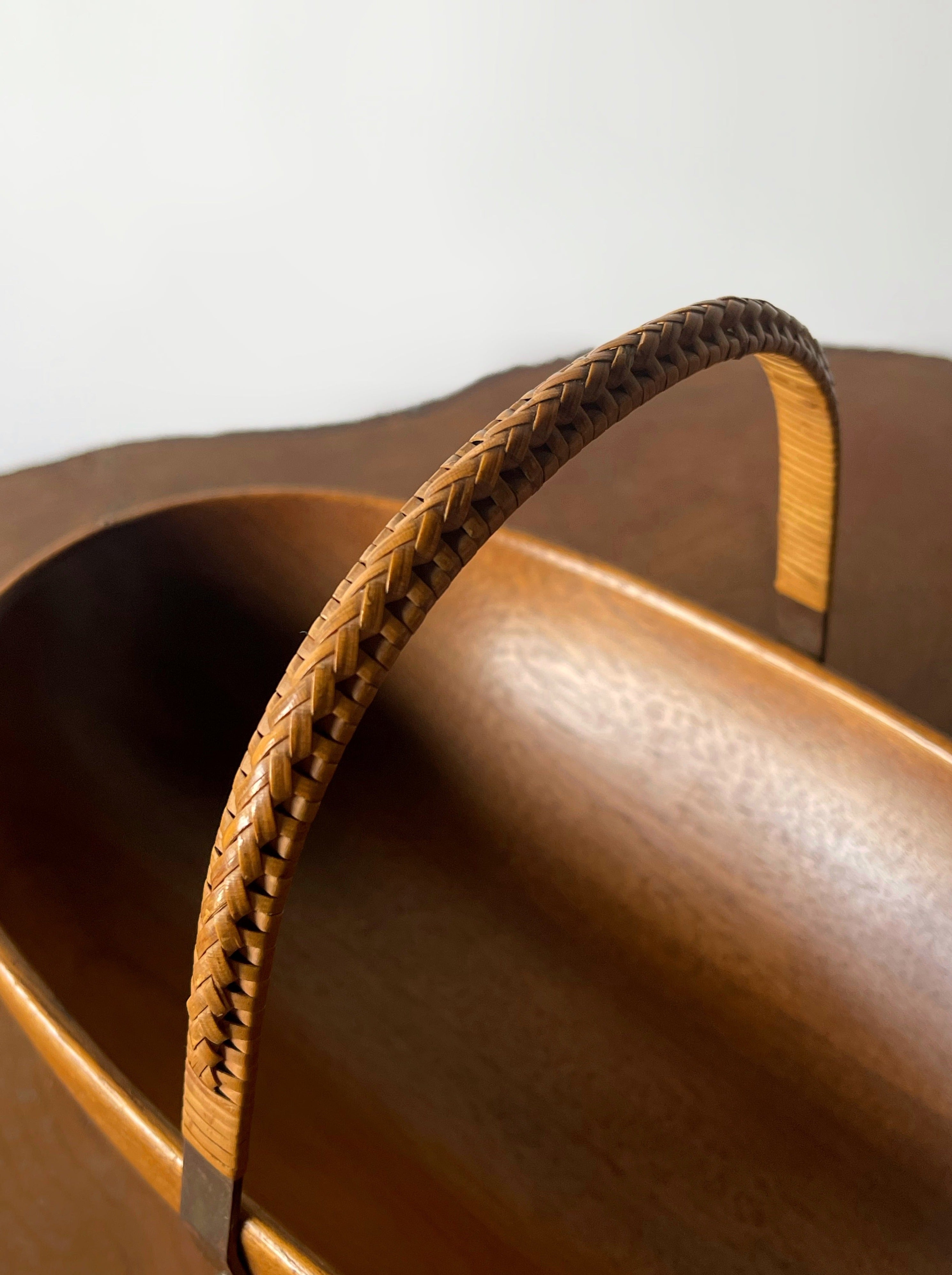 Wooden Bowl with Brass & Wicker Handle designed by Carl Auböck