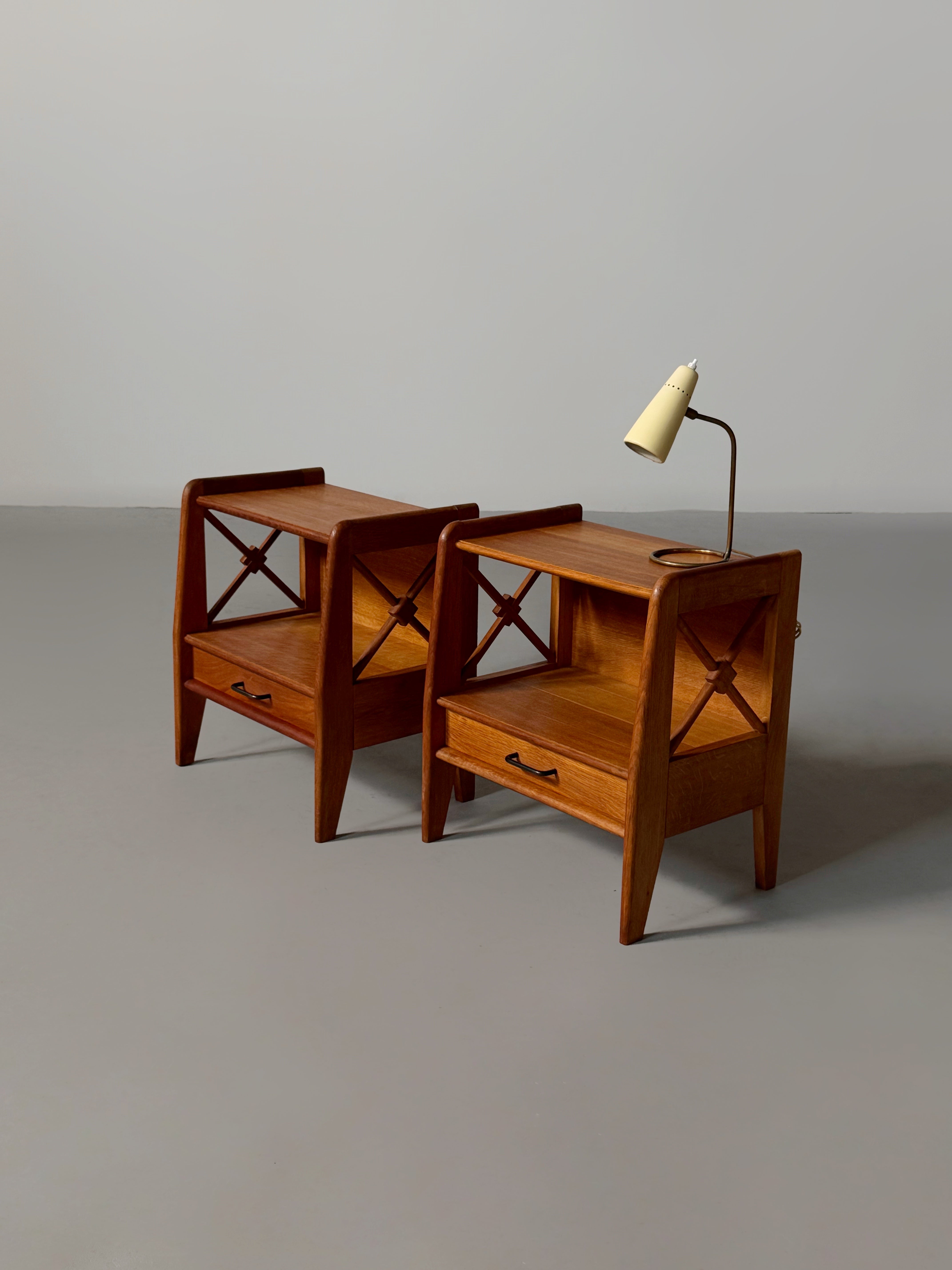 1950's Oak Bed Side Tables by Jacques Adnet
