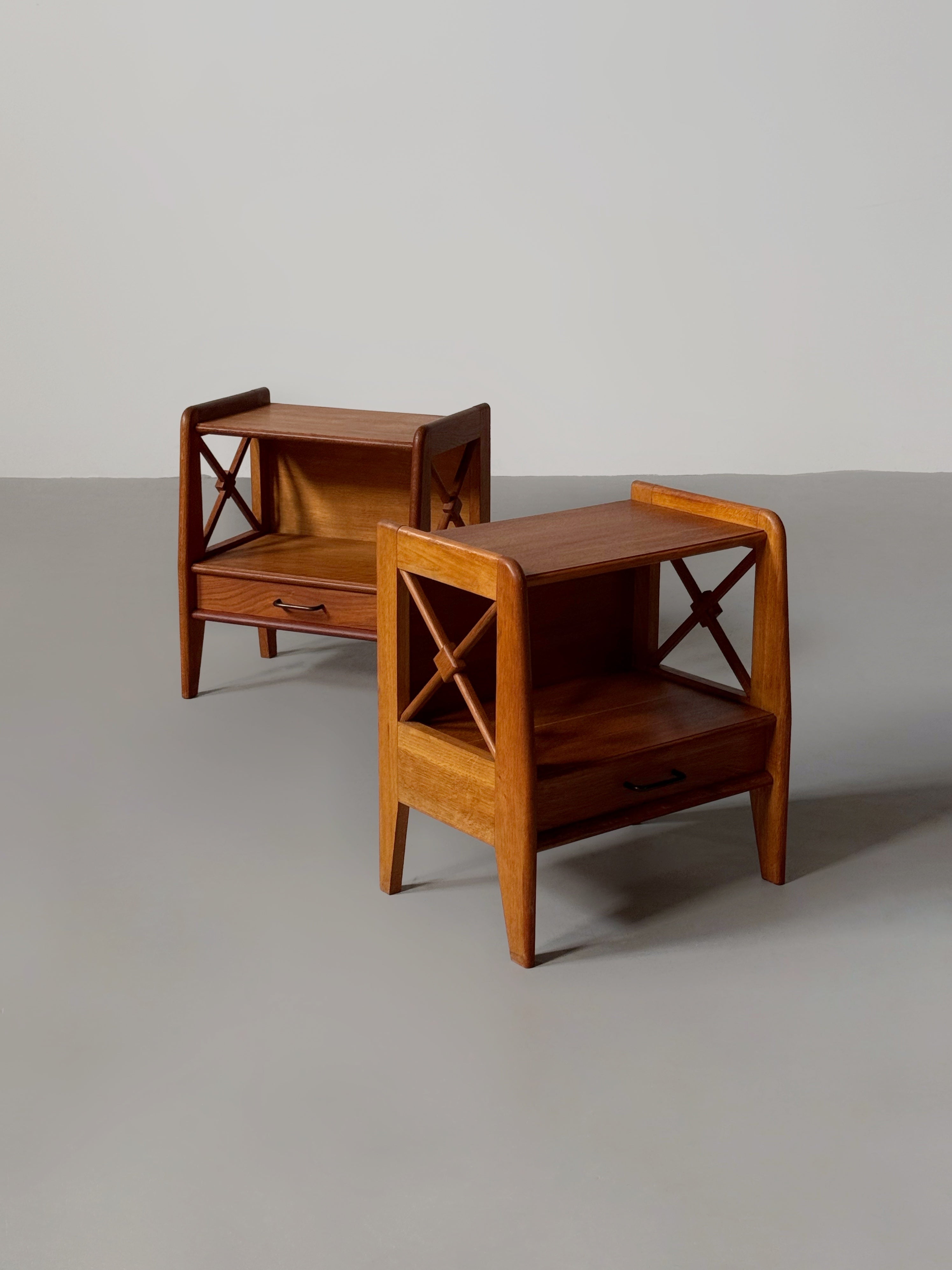 1950's Oak Bed Side Tables by Jacques Adnet