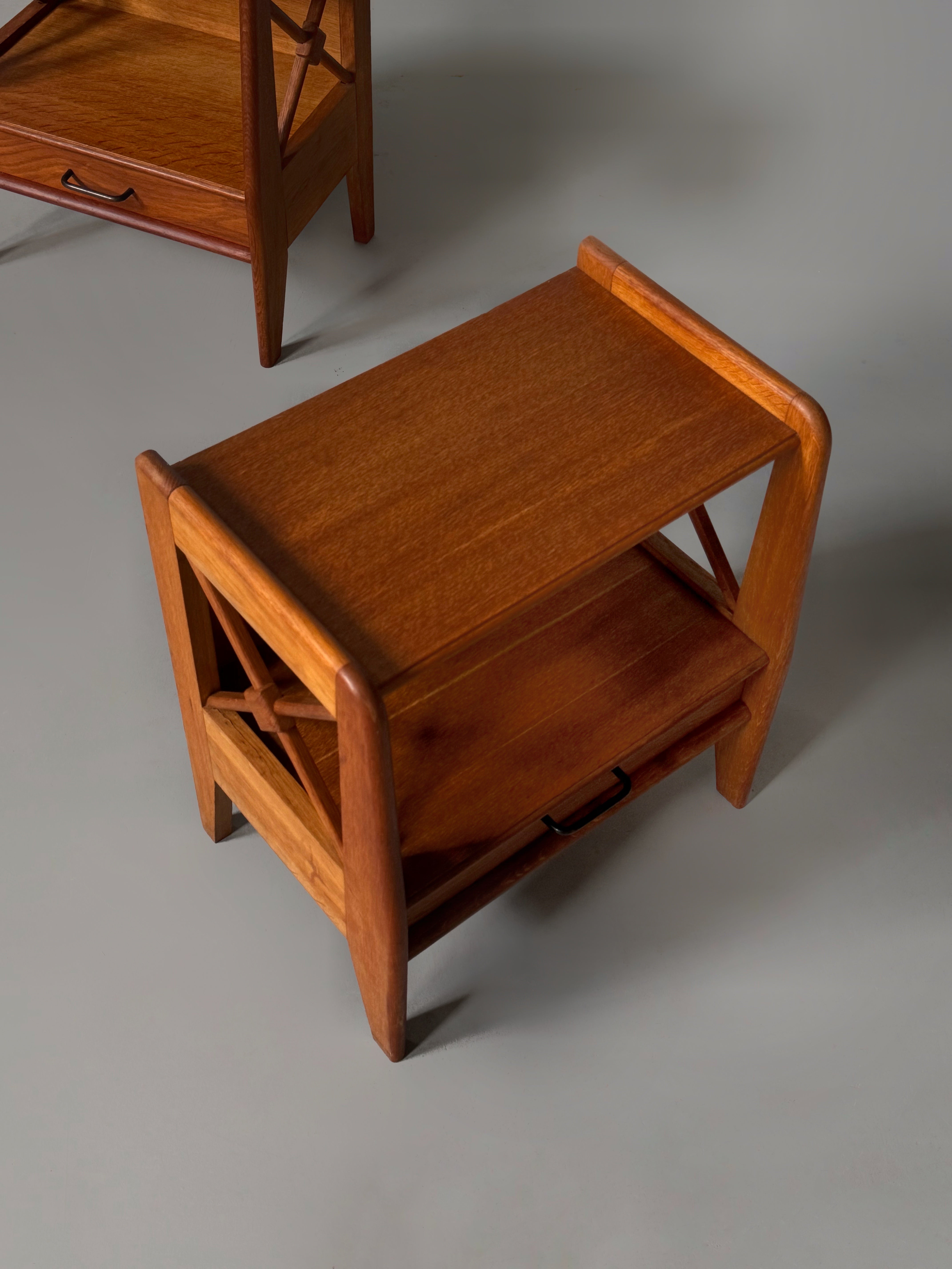 1950's Oak Bed Side Tables by Jacques Adnet