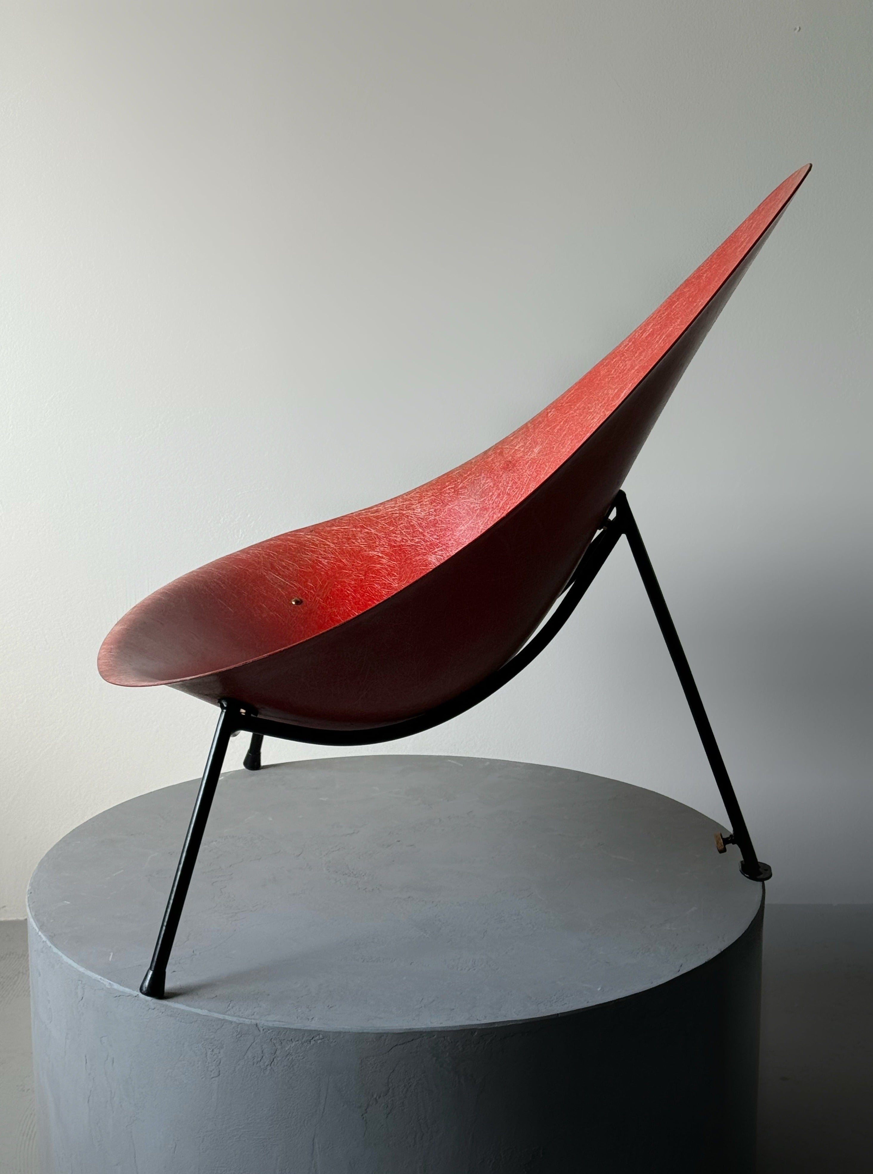 Early French Fiberglass Lounge Chair in red for Ed Merat 1956