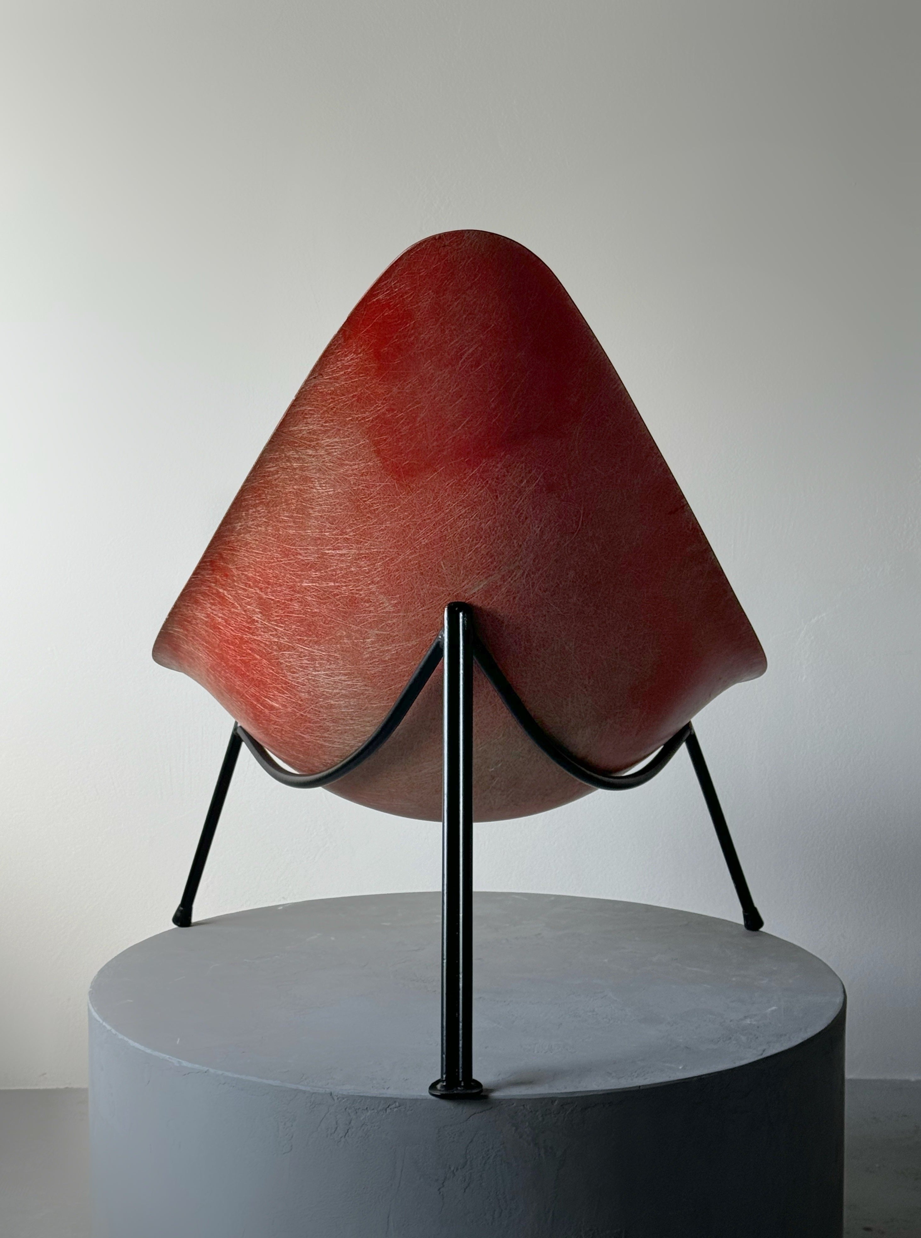 Early French Fiberglass Lounge Chair in red for Ed Merat 1956