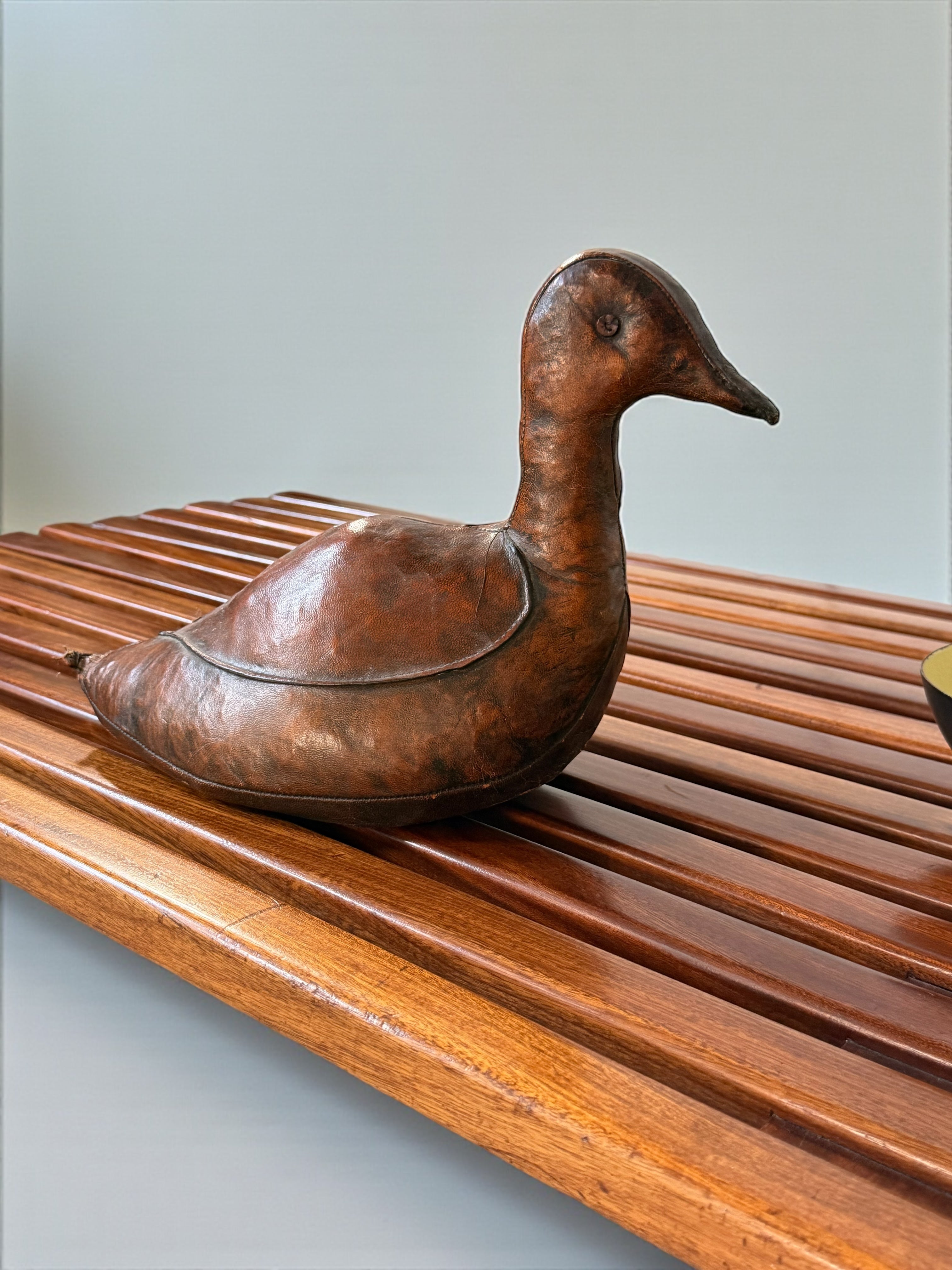 Vintage Leather Duck Doorstop by Dimitri Omersa for Abercrombie & Fitch, England 1950s