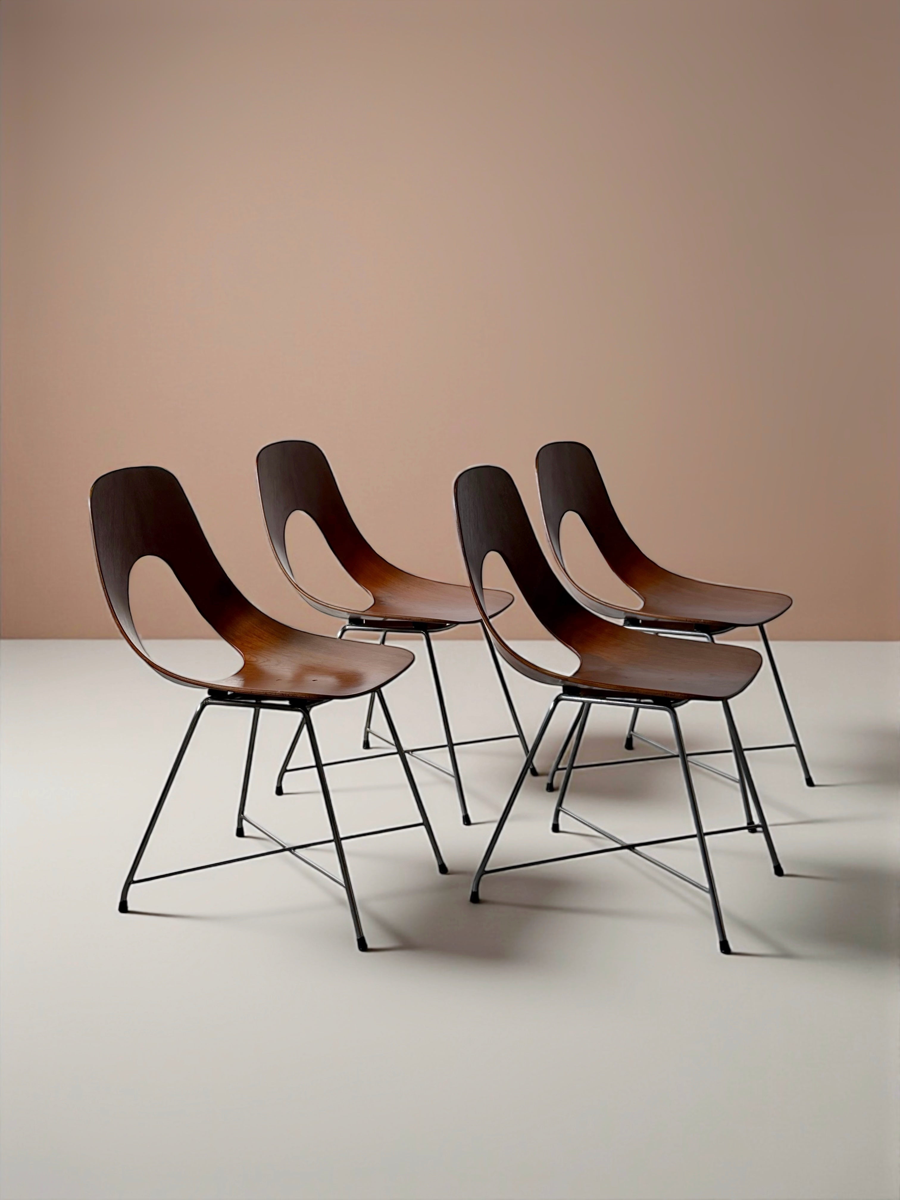 Set of 4 Dinning Chairs by Augusto Bozzi for Saporiti, Italy 1950s　