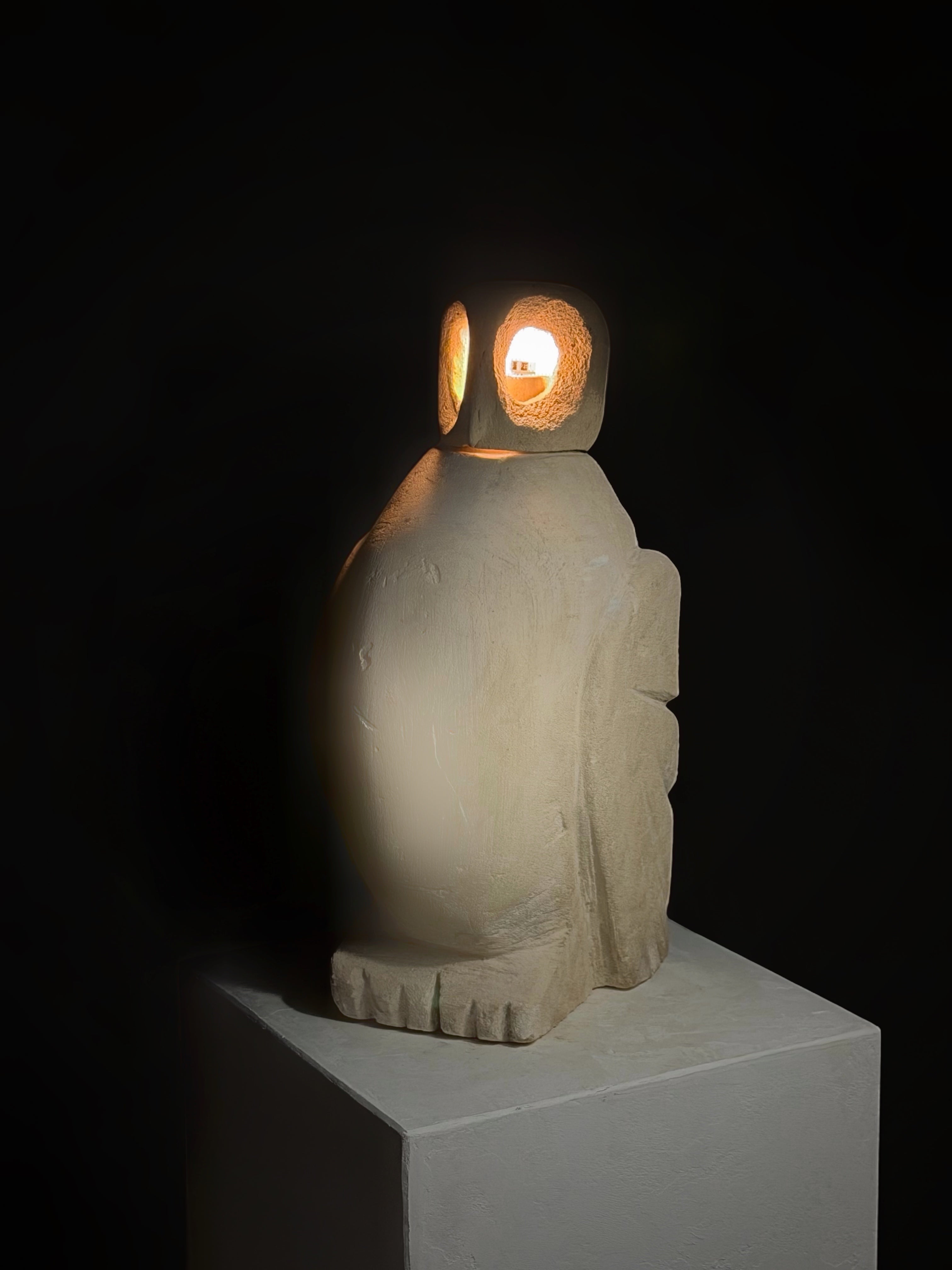 Limestone Owl Lamp, France 1970s　