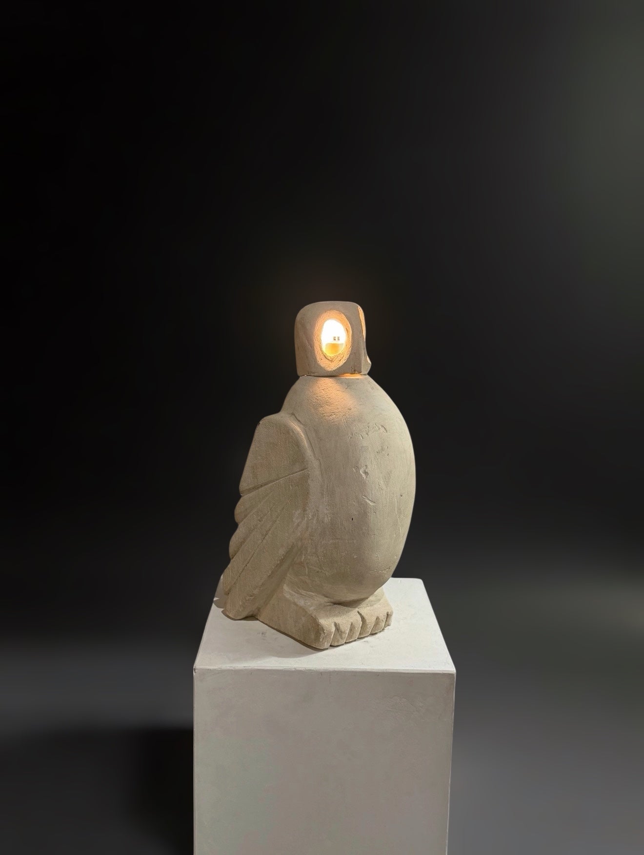 Limestone Owl Lamp, France 1970s　