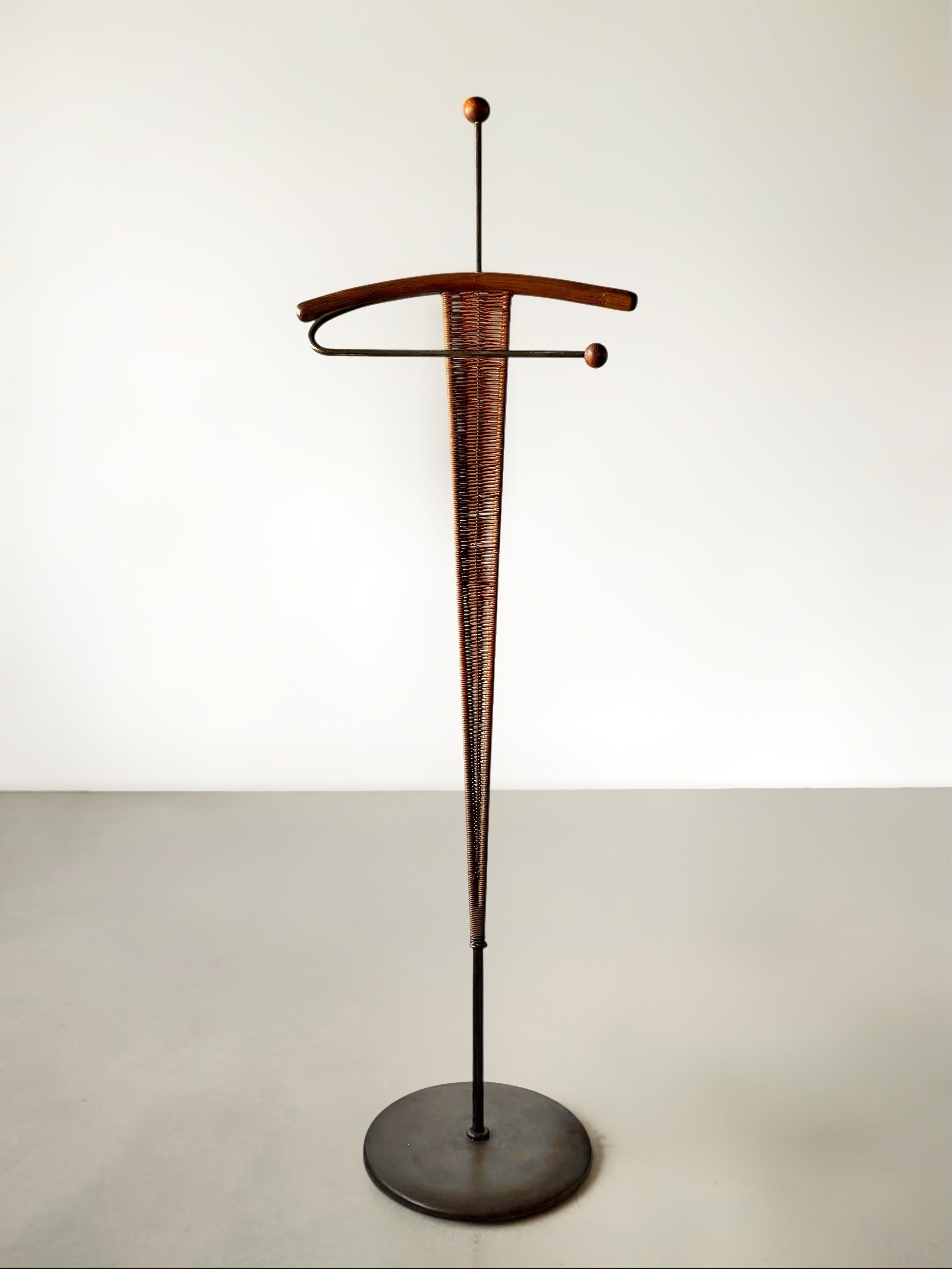 Sculptural Coat Stand in Rattan and Iron, Netherlands 1950s–60s