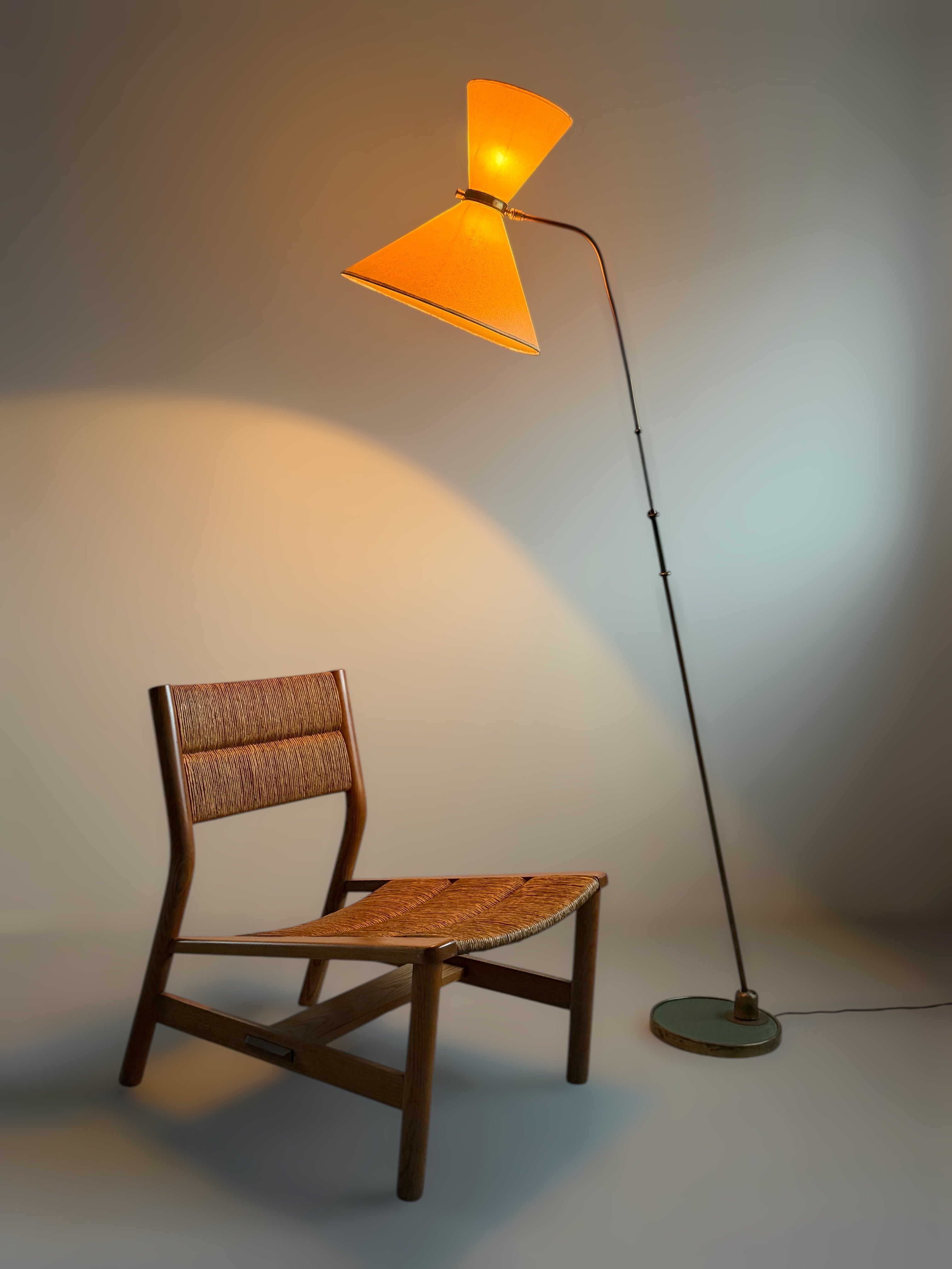 Maison Lunel Dual Conical Shade Floor Lamp, 1950s France