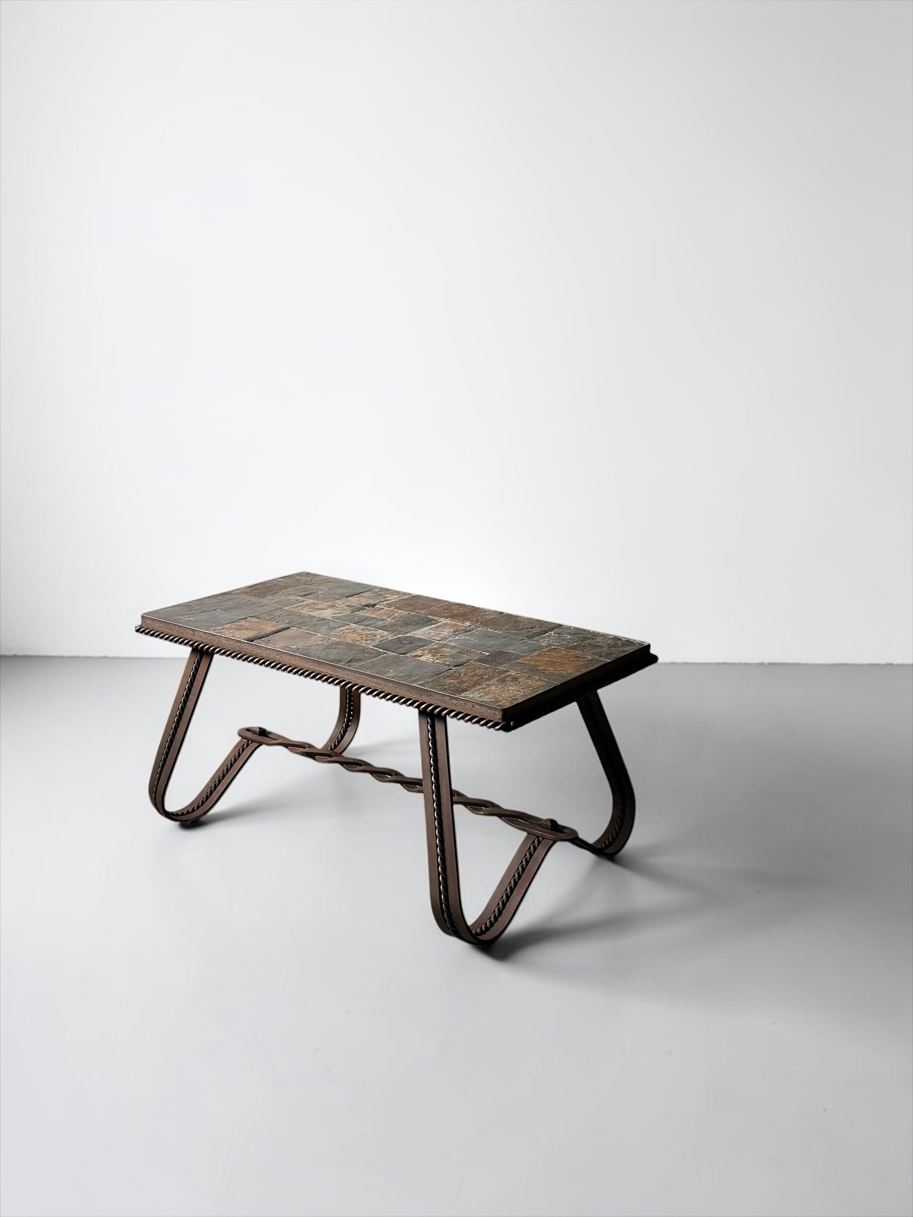 Coffee Table with Slate Mosaic Top and Twisted Iron Base　