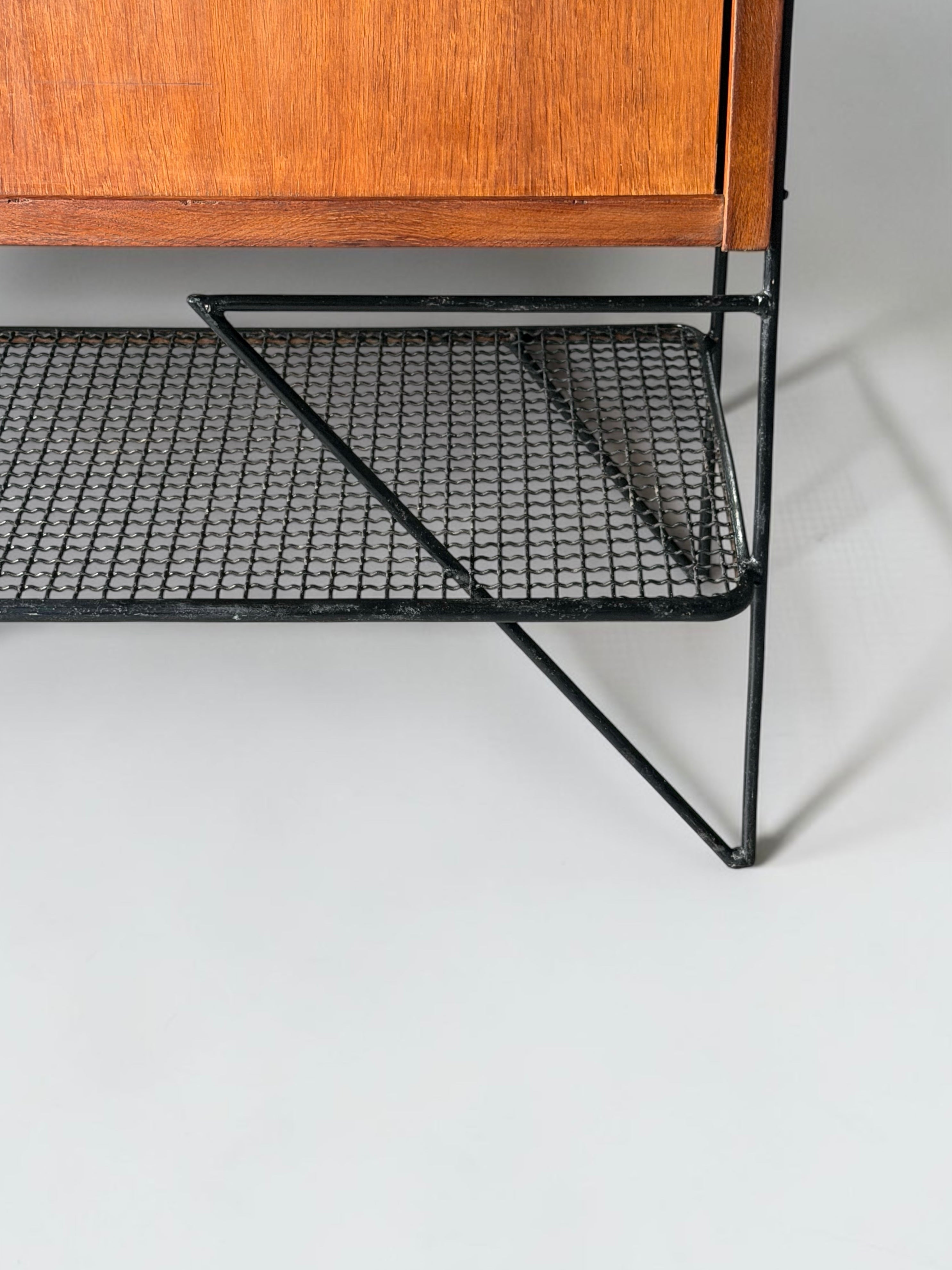 Cabinet in oak and black metal by Jacques Hitier for Tubauto, France 1950s