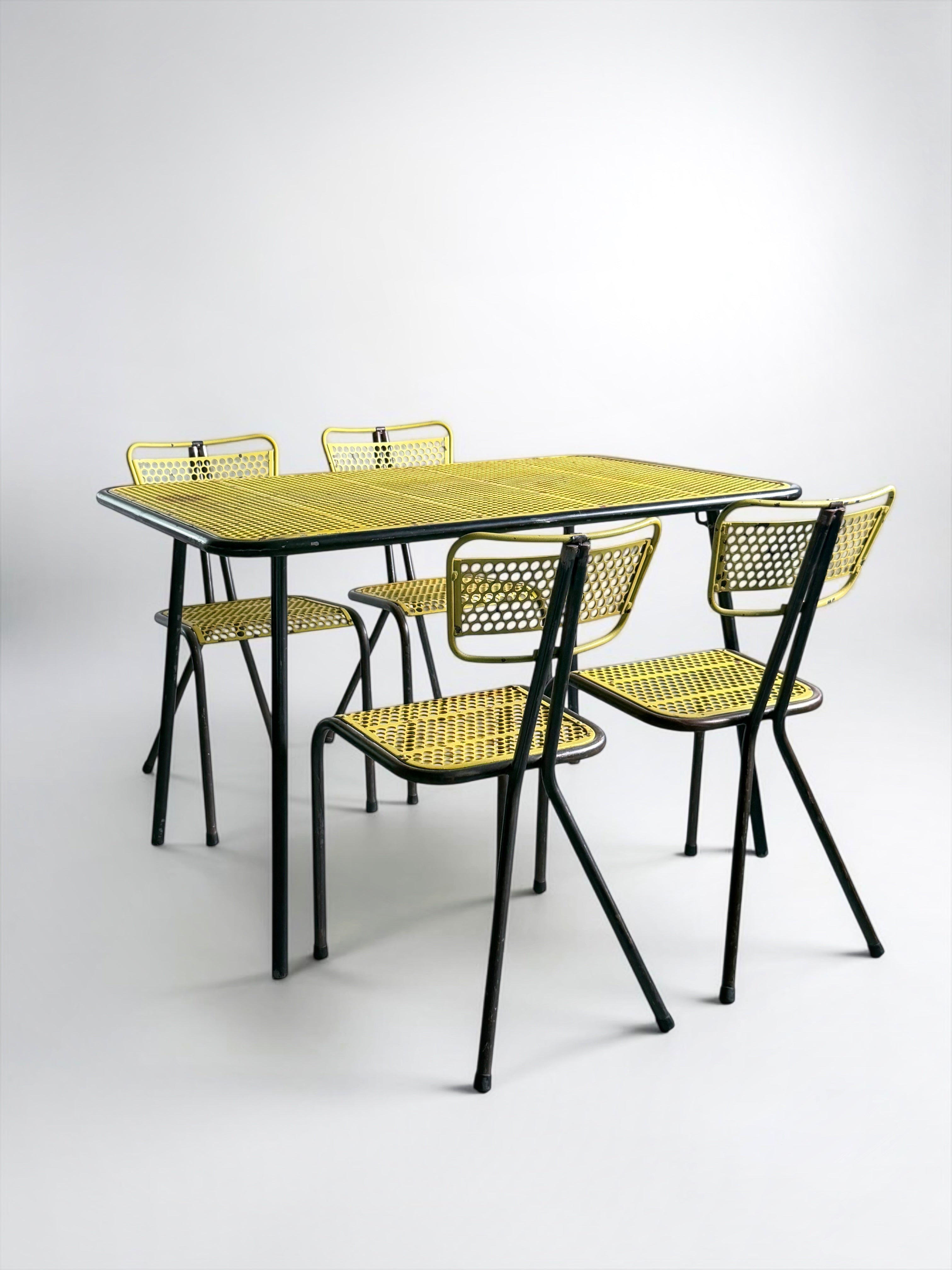 "Radar" Table & Chairs by Rene Malaval for Bloc Metal, France 1950s　